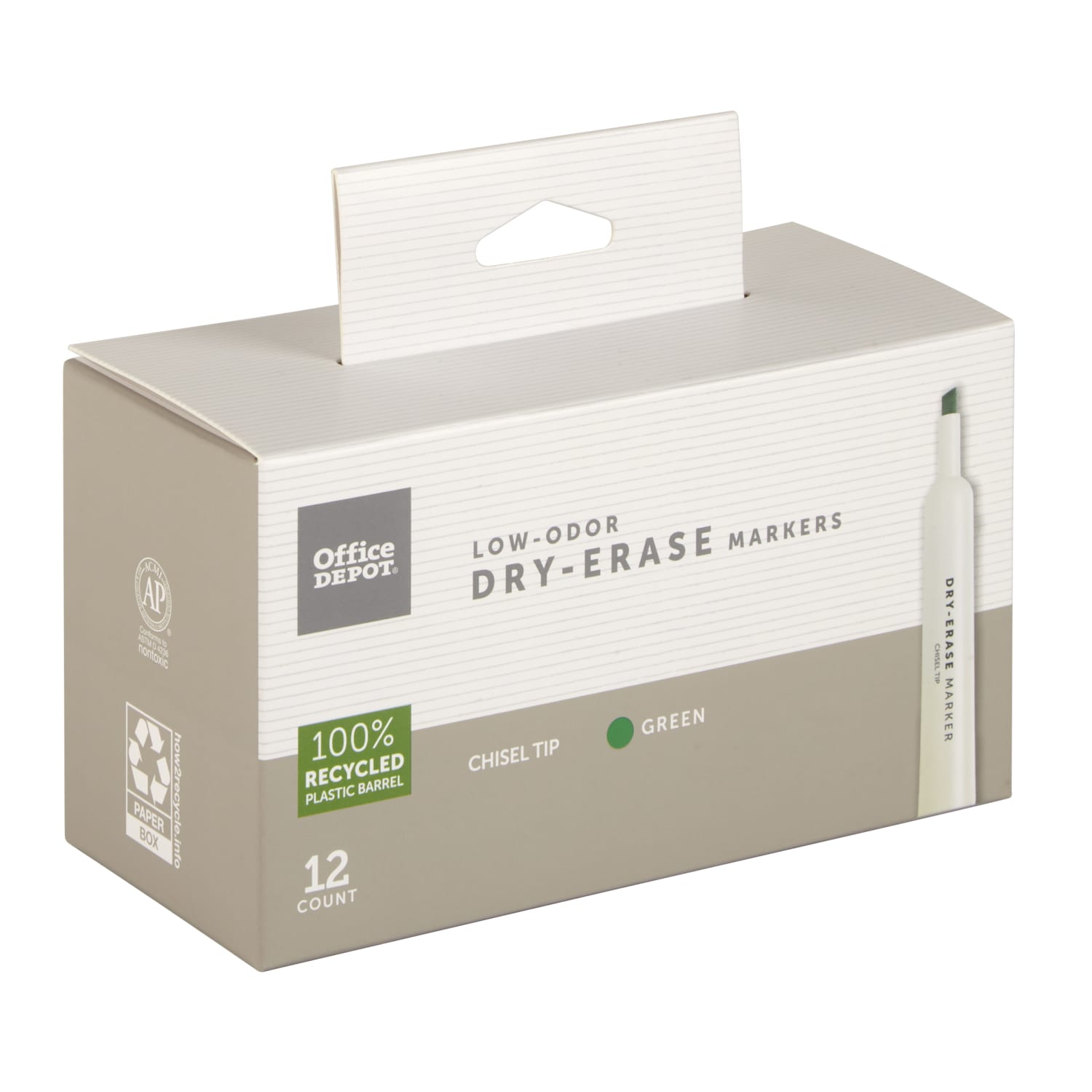 Office Depot Brand Low-Odor Dry-Erase Markers, Chisel Point, 100% Recycled Plastic Barrel, Green, Pack Of 12 - Image 3