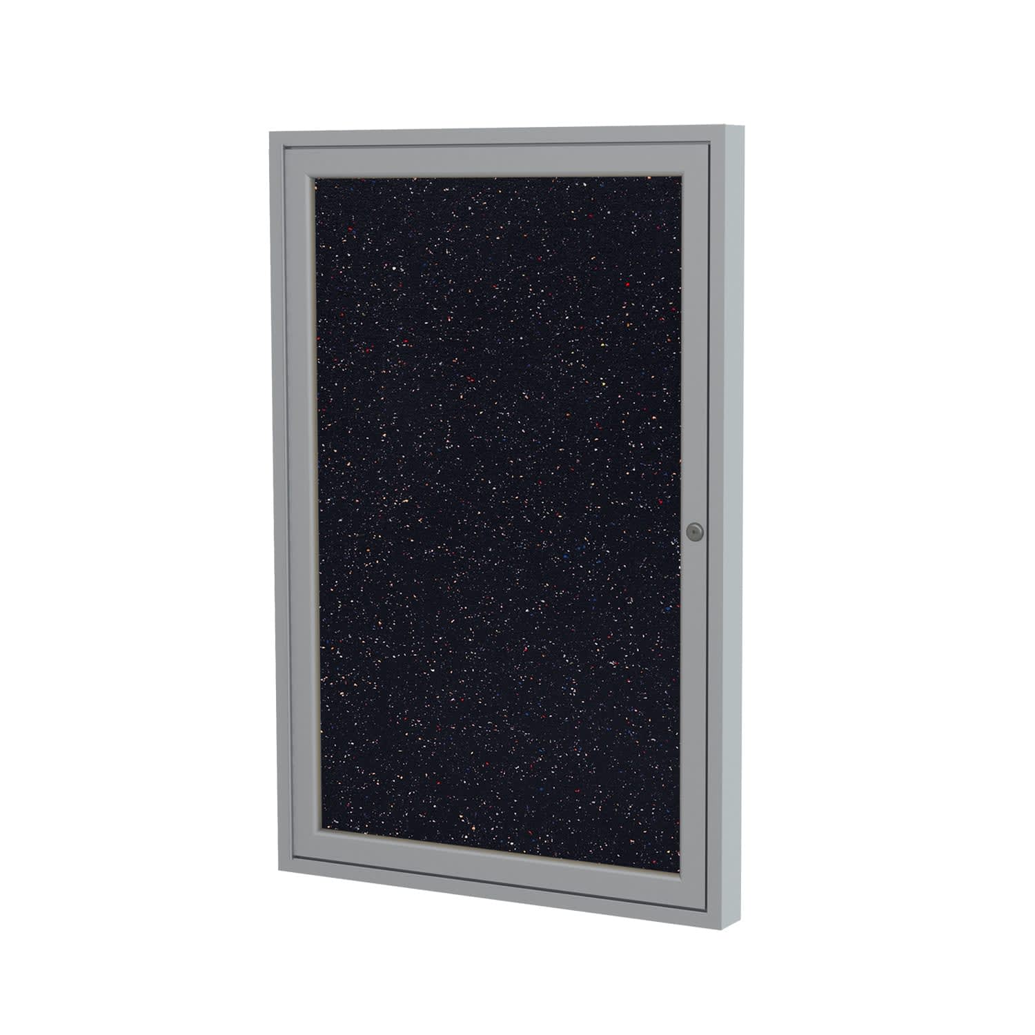 Ghent 1 Door Enclosed Recycled Rubber Bulletin Board, Satin Aluminum Frame, 24inH x 18inW, Confetti