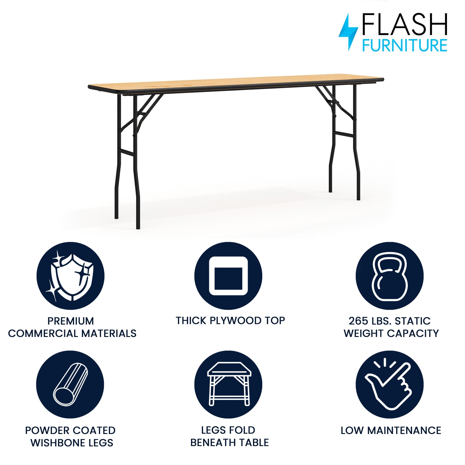 Flash Furniture Rectangular Wood Folding Seminar Table, 30-1/4inH x 18inW x 72inD, Natural - Image 3