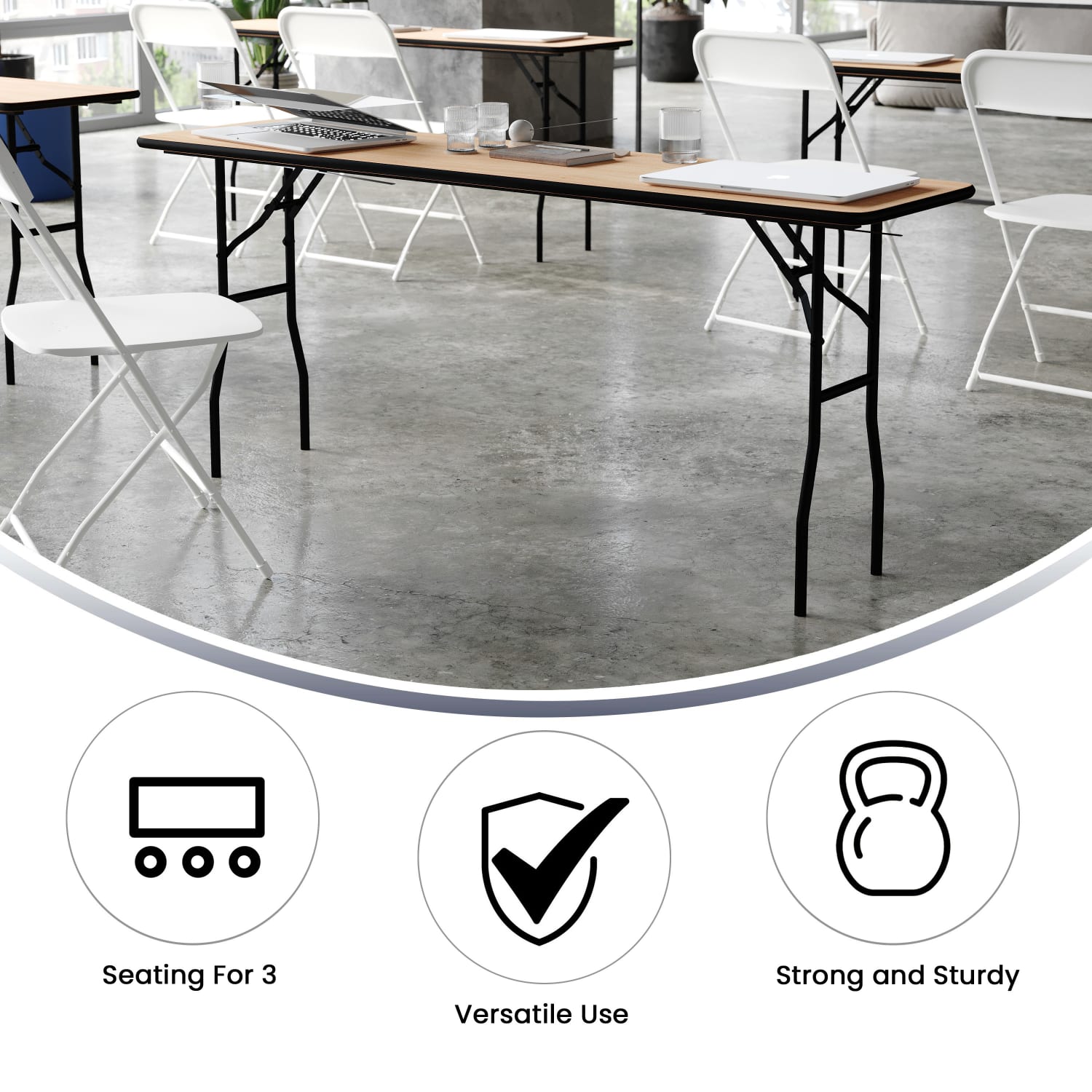 Flash Furniture Rectangular Wood Folding Seminar Table, 30-1/4inH x 18inW x 72inD, Natural - Image 5