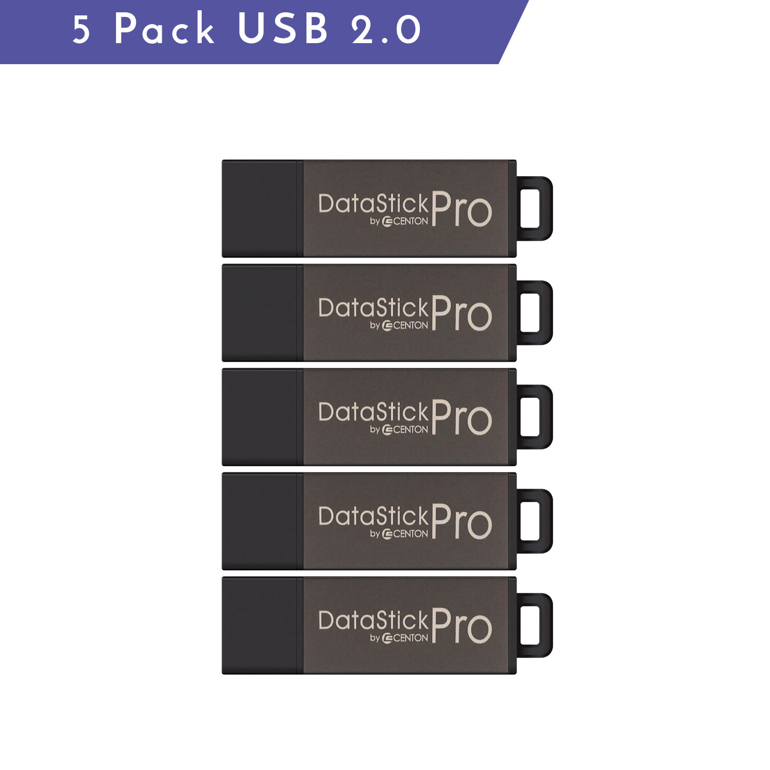 Centon DataStick Pro USB Flash Drives, USB 2.0, 16GB, Gray, Pack Of 5 - Image 3
