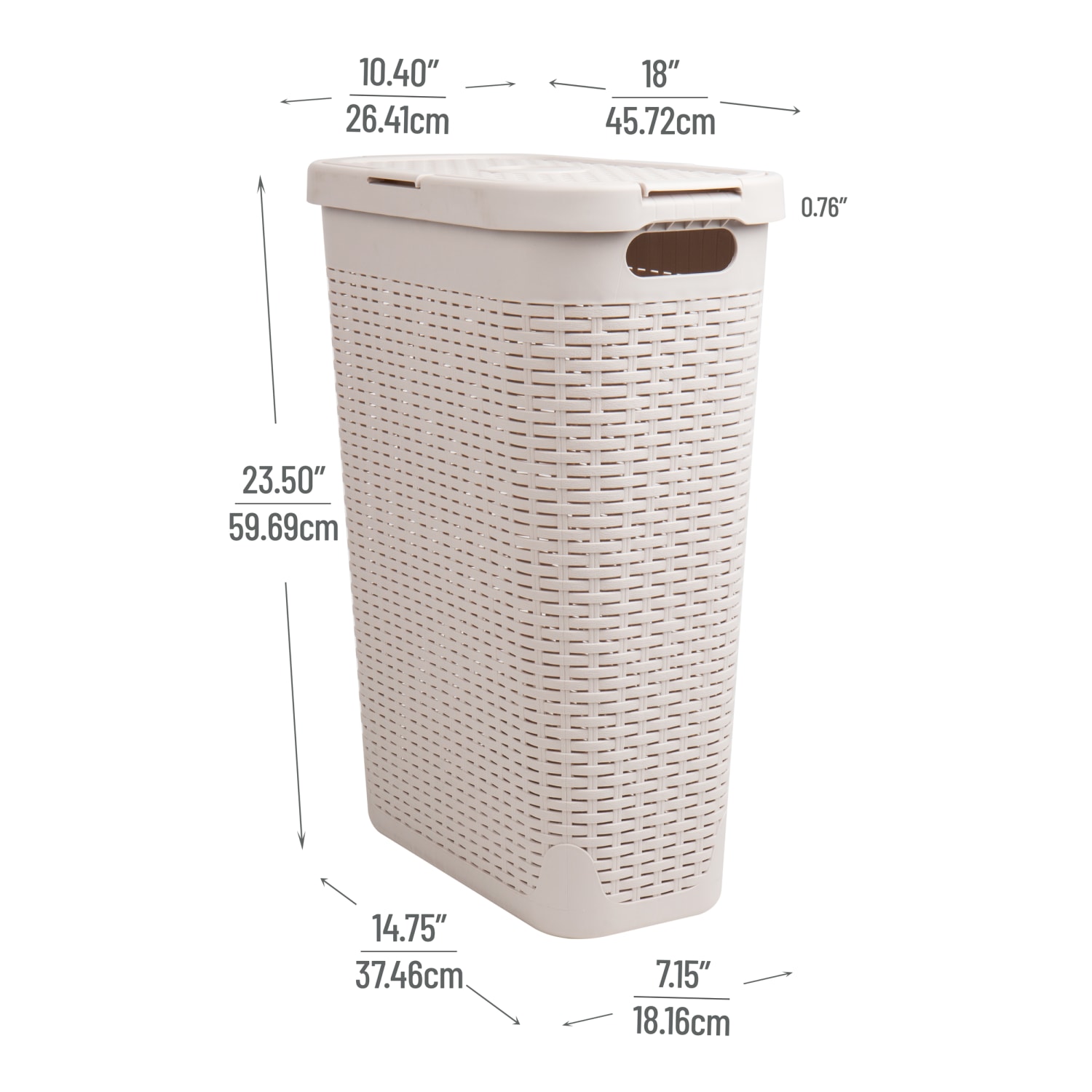 Mind Reader 40L Slim Laundry Hamper Clothes Basket with Lid, 23-1/2inH x 10-52/5inW x 18inD, Ivory - Image 4