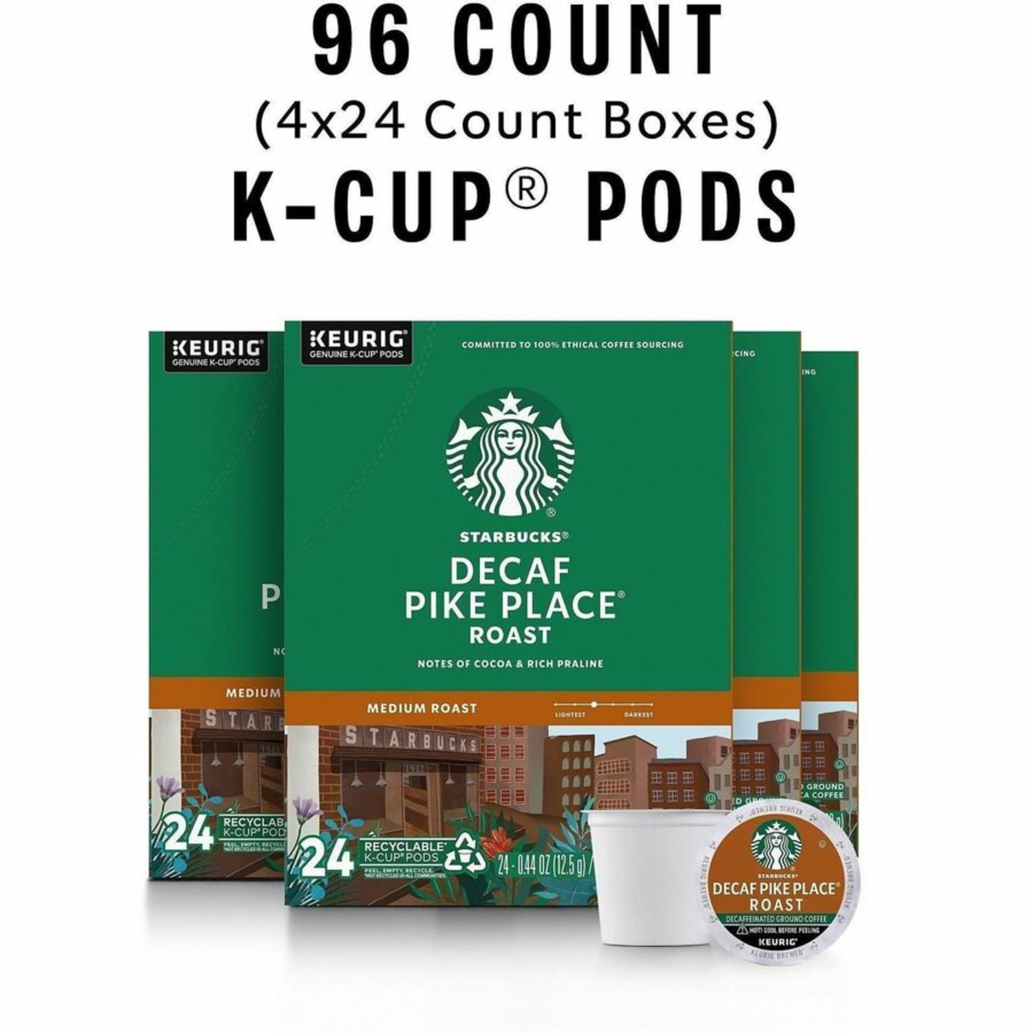 Starbucks K-Cup Decaf Pike Place Roast Coffee, 24/Pack, 4/Box, 12434952CT - Image 3