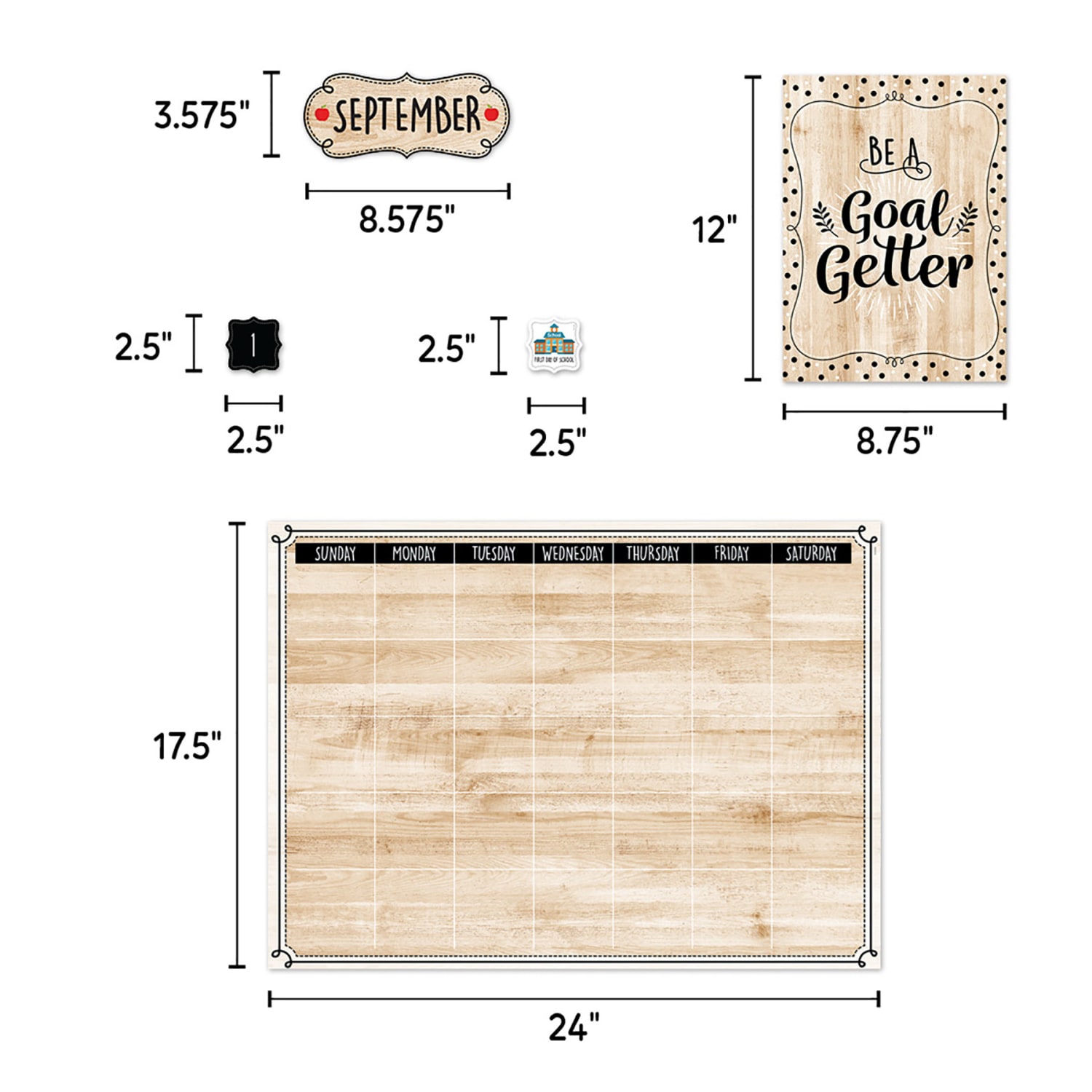 Creative Teaching Press Black, White, and Wood Calendar Set Bulletin Board Set, 87 Pieces - Image 4