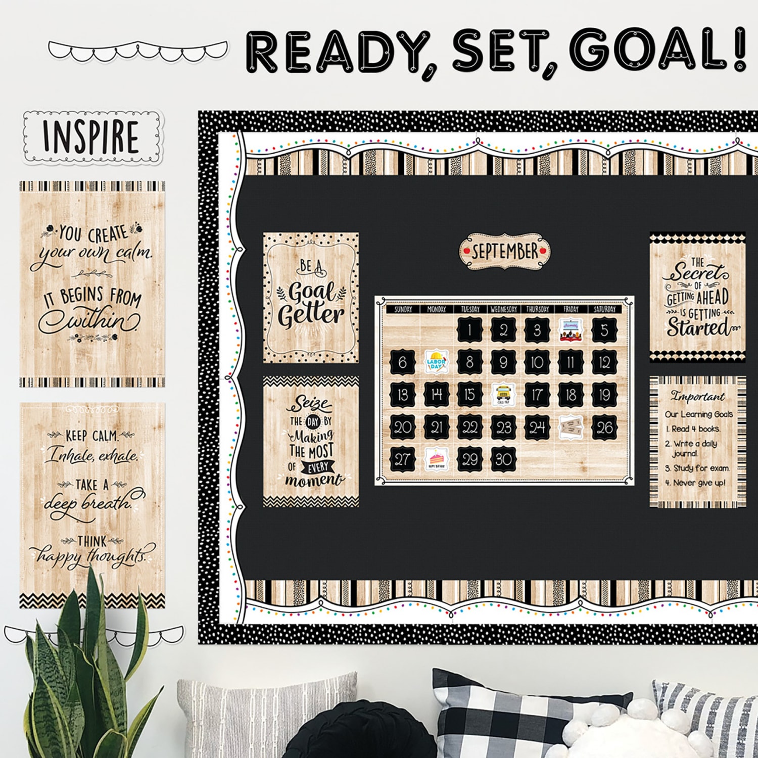 Creative Teaching Press Black, White, and Wood Calendar Set Bulletin Board Set, 87 Pieces - Image 6