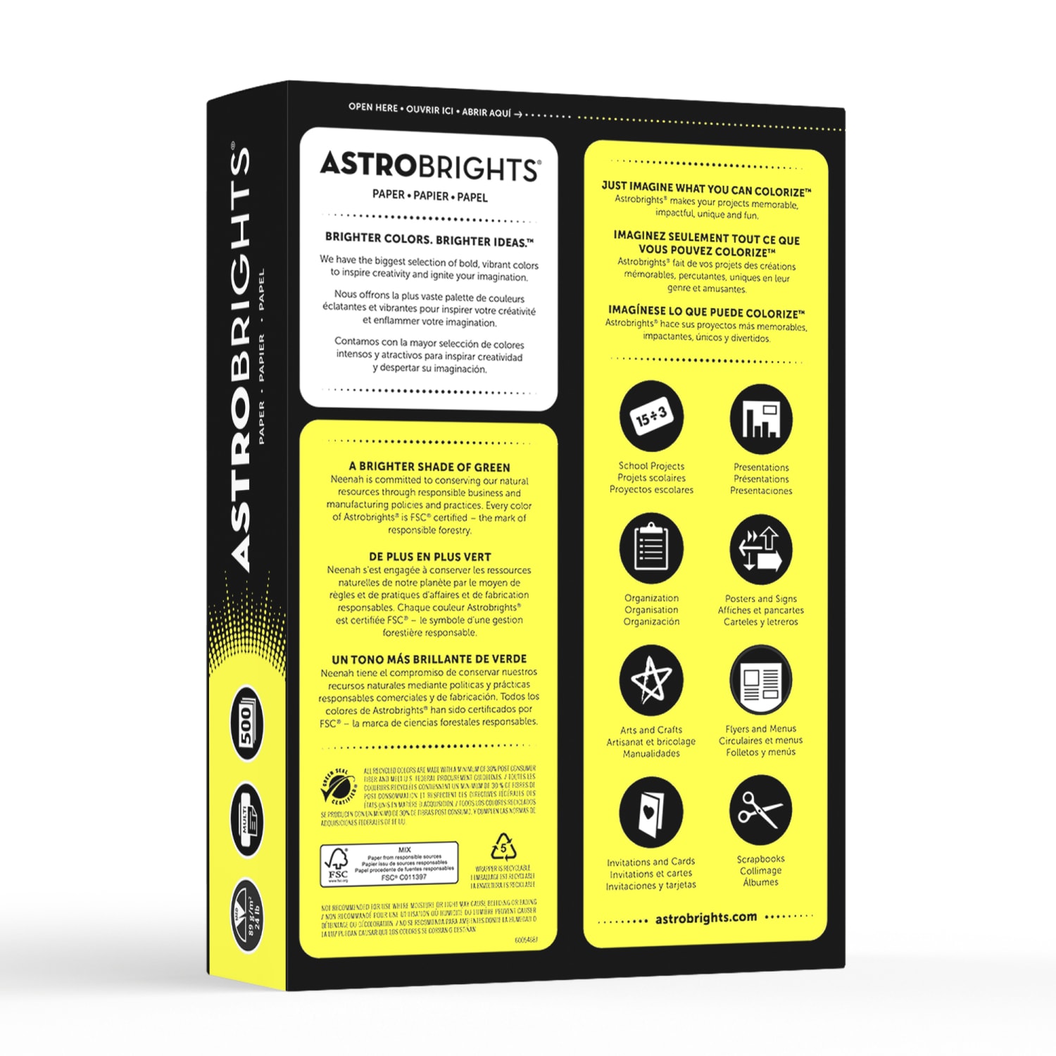 Astrobrights Color Multi-Use Printer & Copy Paper, 1 Ream, Lift-Off Lemon, Letter (8.5in x 11in), 500 Sheets Per Ream, 24 Lb, 94 Brightness - Image 4