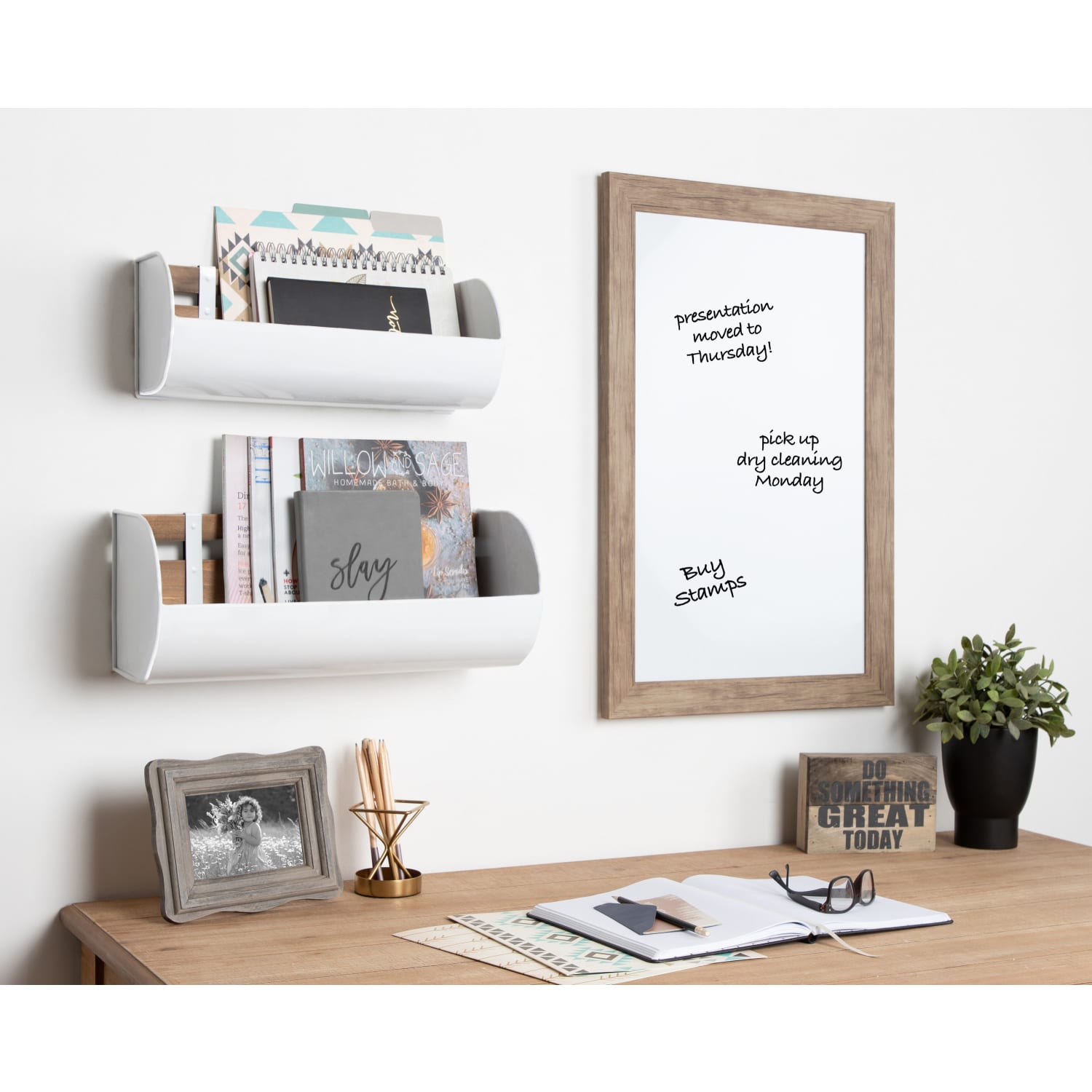DesignOvations Beatrice Magnetic Framed Dry-Erase Board, Melamine, 18in x 27in, White, Brown Plastic Frame - Image 5