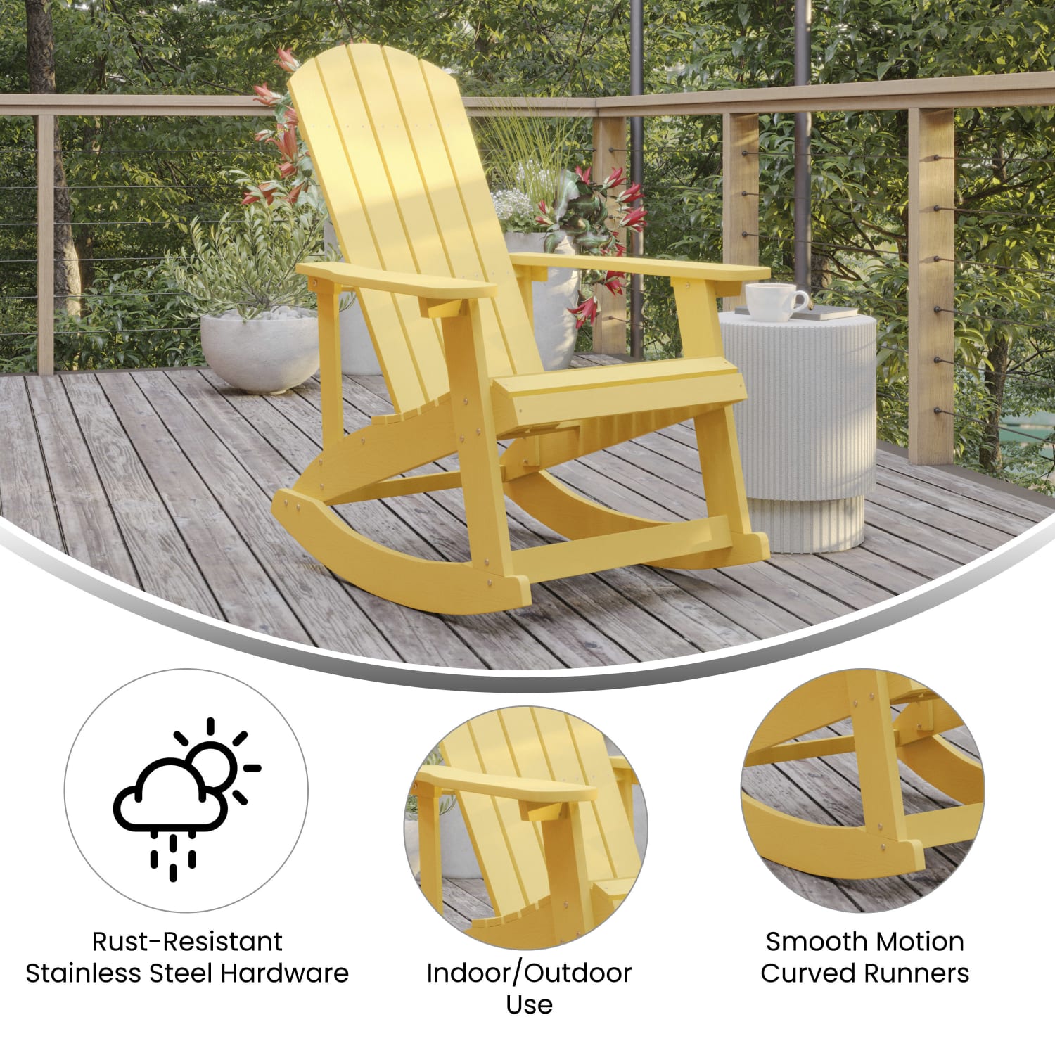 Flash Furniture Savannah All-Weather Adirondack Rocking Chairs, Yellow, Set Of 2 Chairs - Image 6