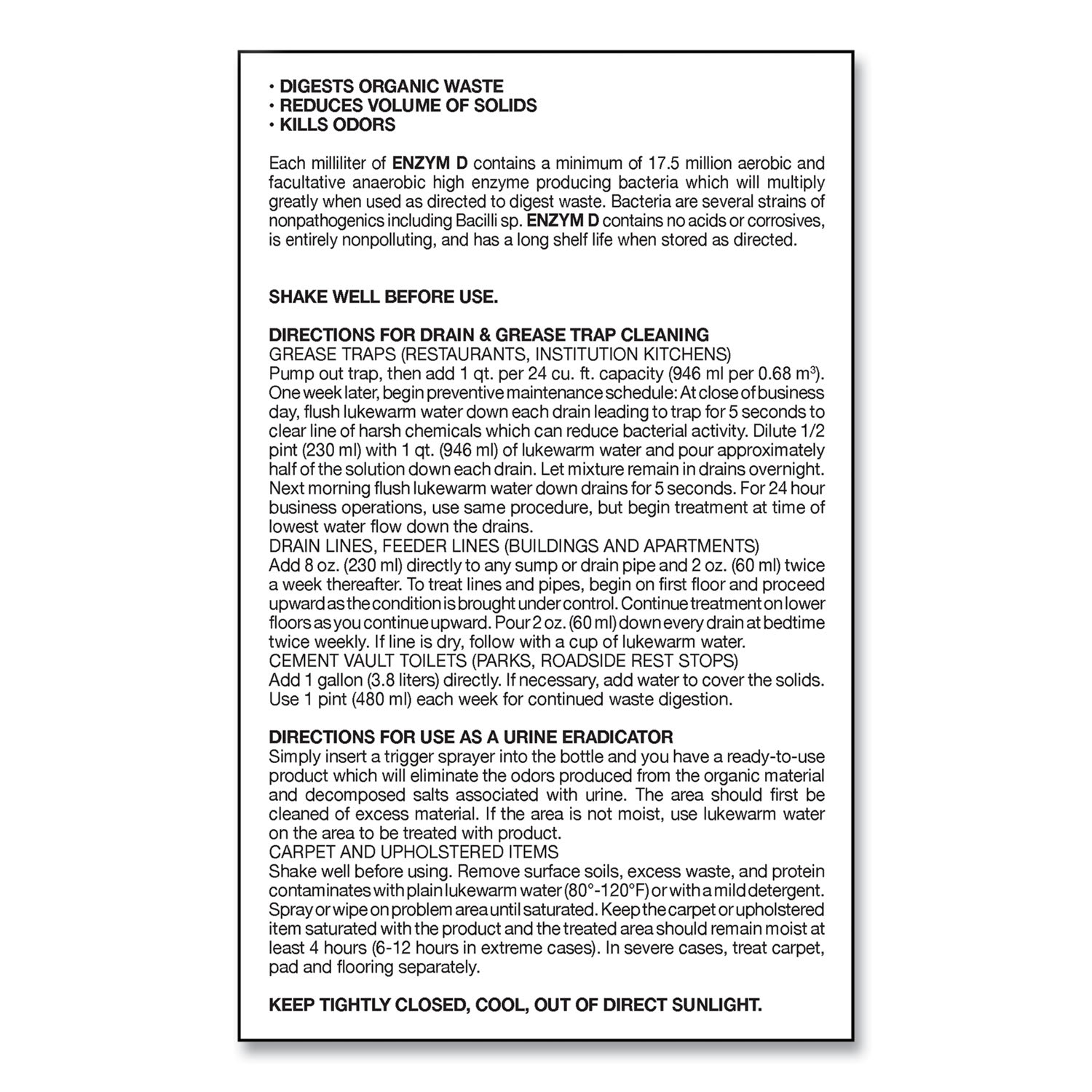 Big D Industries Enzym D Digester Liquid Deodorant, Lemon, 32 oz Bottle, 12/Carton - Image 3