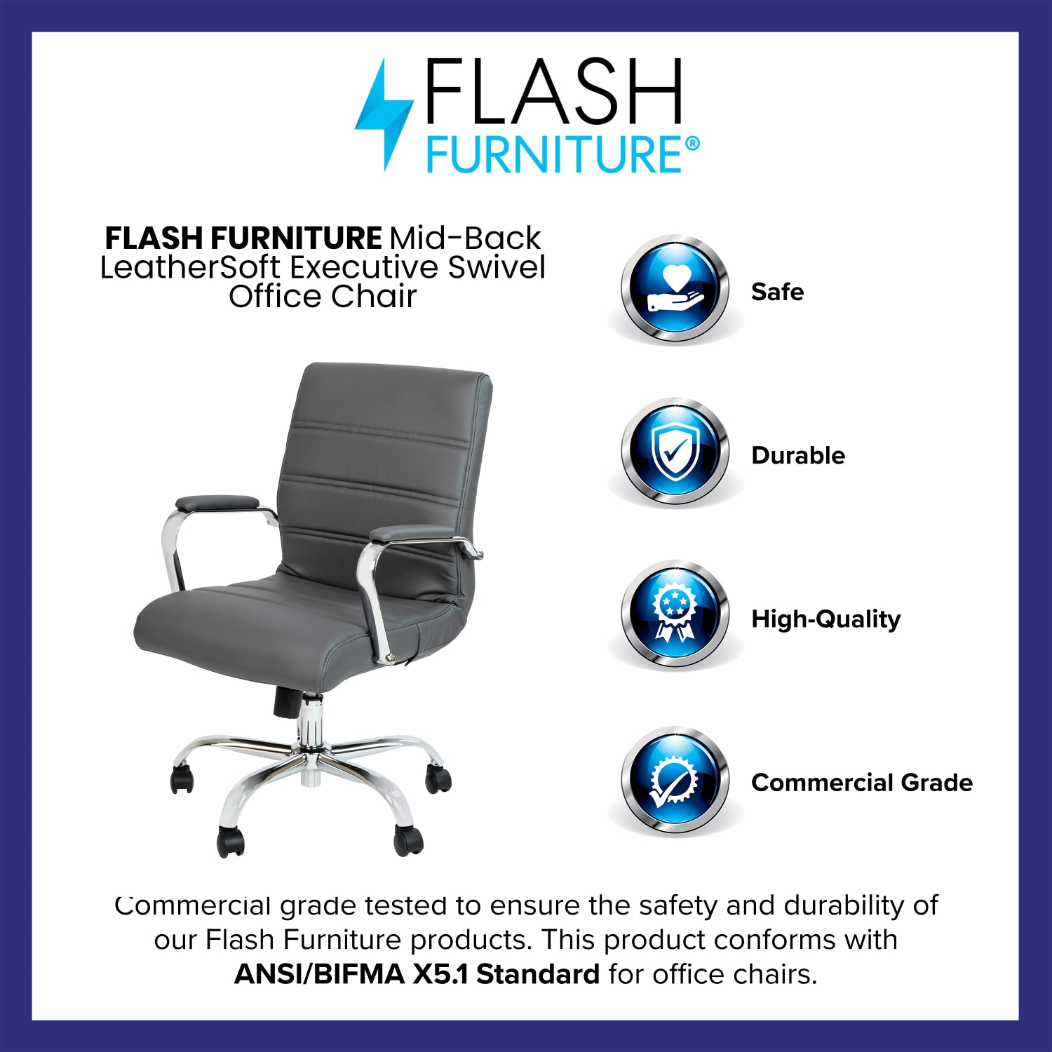 Flash Furniture LeatherSoft Faux Leather MidBack Office Chair GrayChrome PopularChairscom Flash Furniture LeatherSoft Faux Leather Mid Back Office Chair GrayChrome PopularChairscom