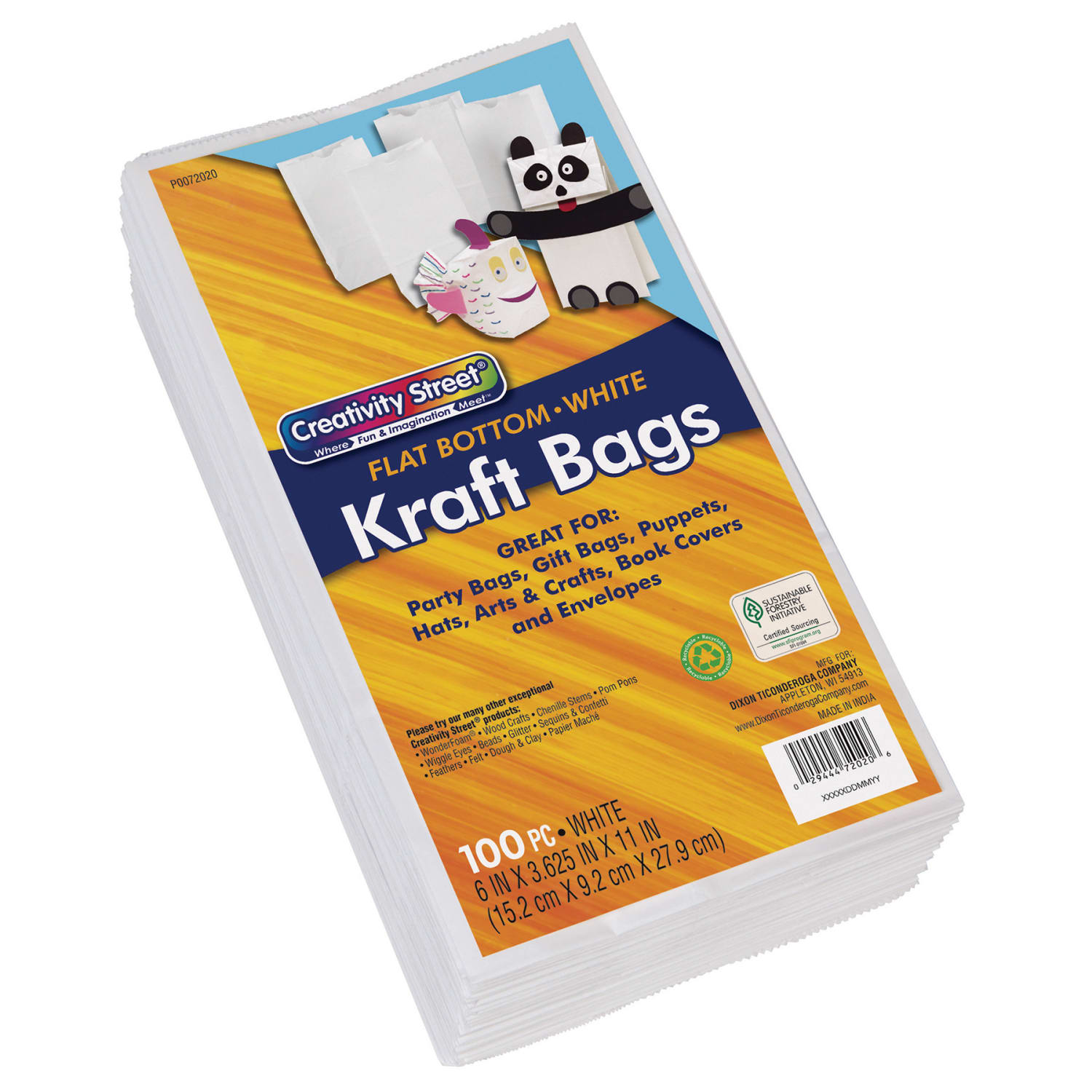 Creativity Street Kraft Bags, 6in x 3-5/8in x 11in, White, 100 Bags Per Pack, Set Of 2 Packs - Image 3