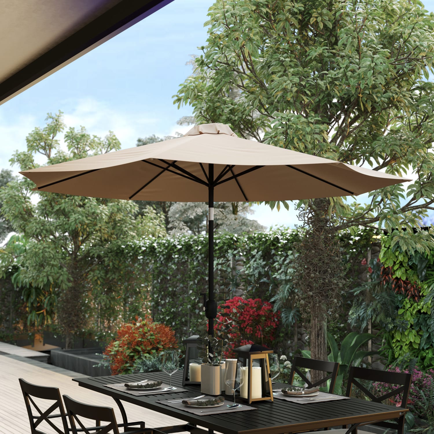 Flash Furniture Kona Round Umbrella With 1-1/2in Aluminum Pole, 96-1/2inH x 104-1/2inW x 104-1/2inD, Tan