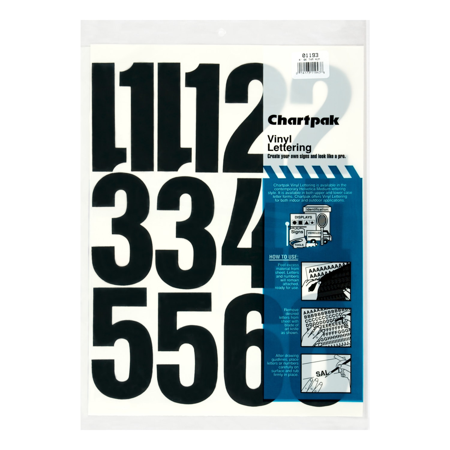 Chartpak Pickett Vinyl Numbers, 4in, Black