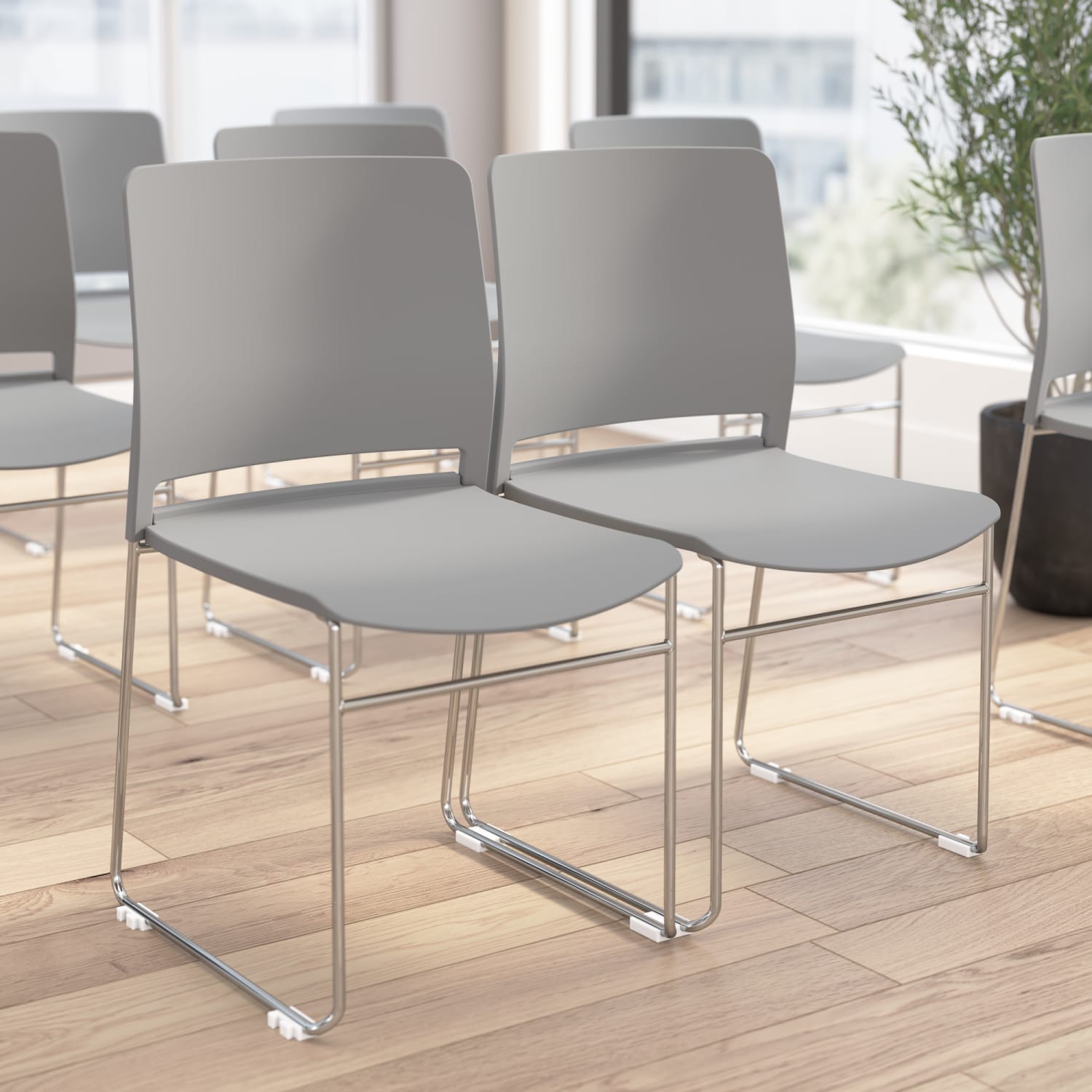 Bush Business Furniture Envision Plasstic Stackable Guest Chairs - Set of 2, Gray, Standard Delivery
