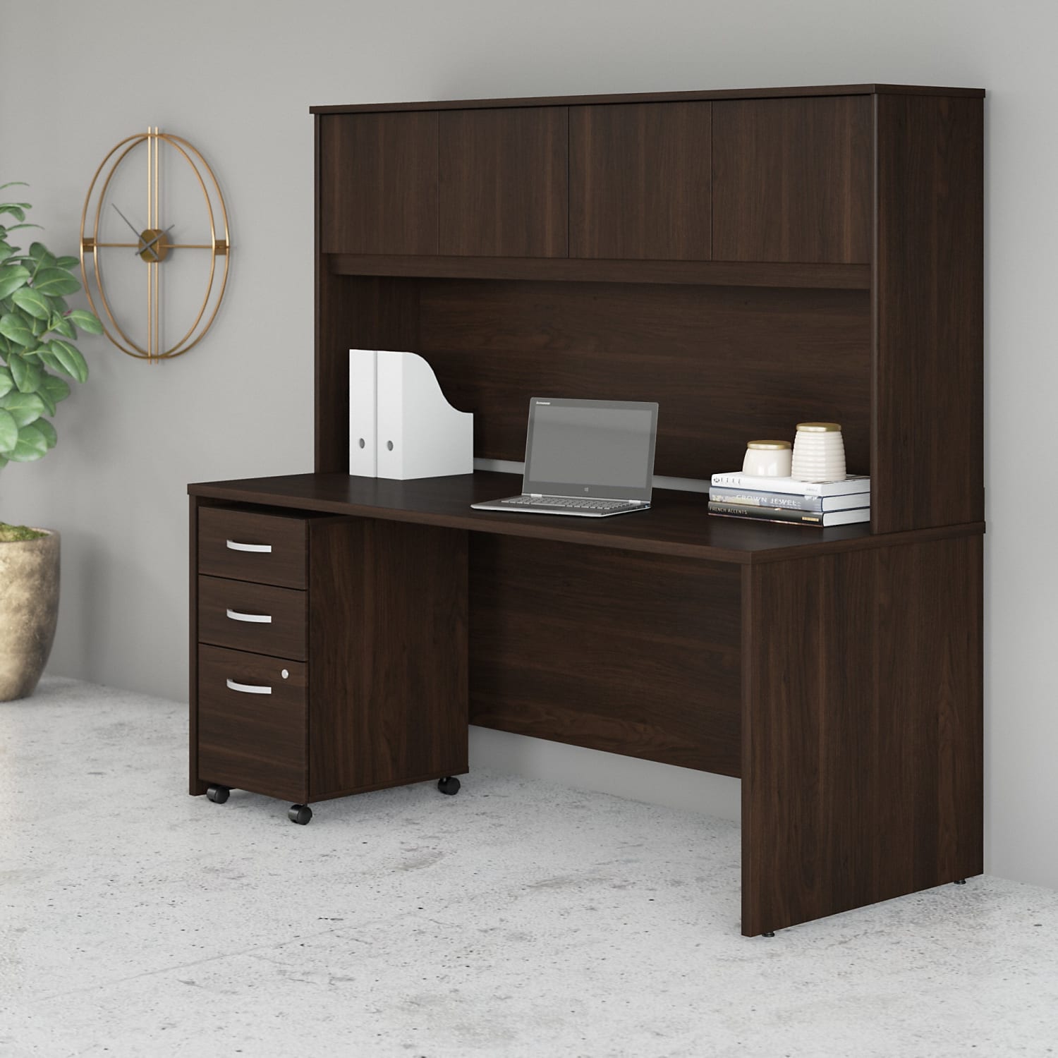 Bush Business Furniture Studio C 72inW Office Computer Desk With Hutch And Mobile File Cabinet, Black Walnut, Standard Delivery - Image 3