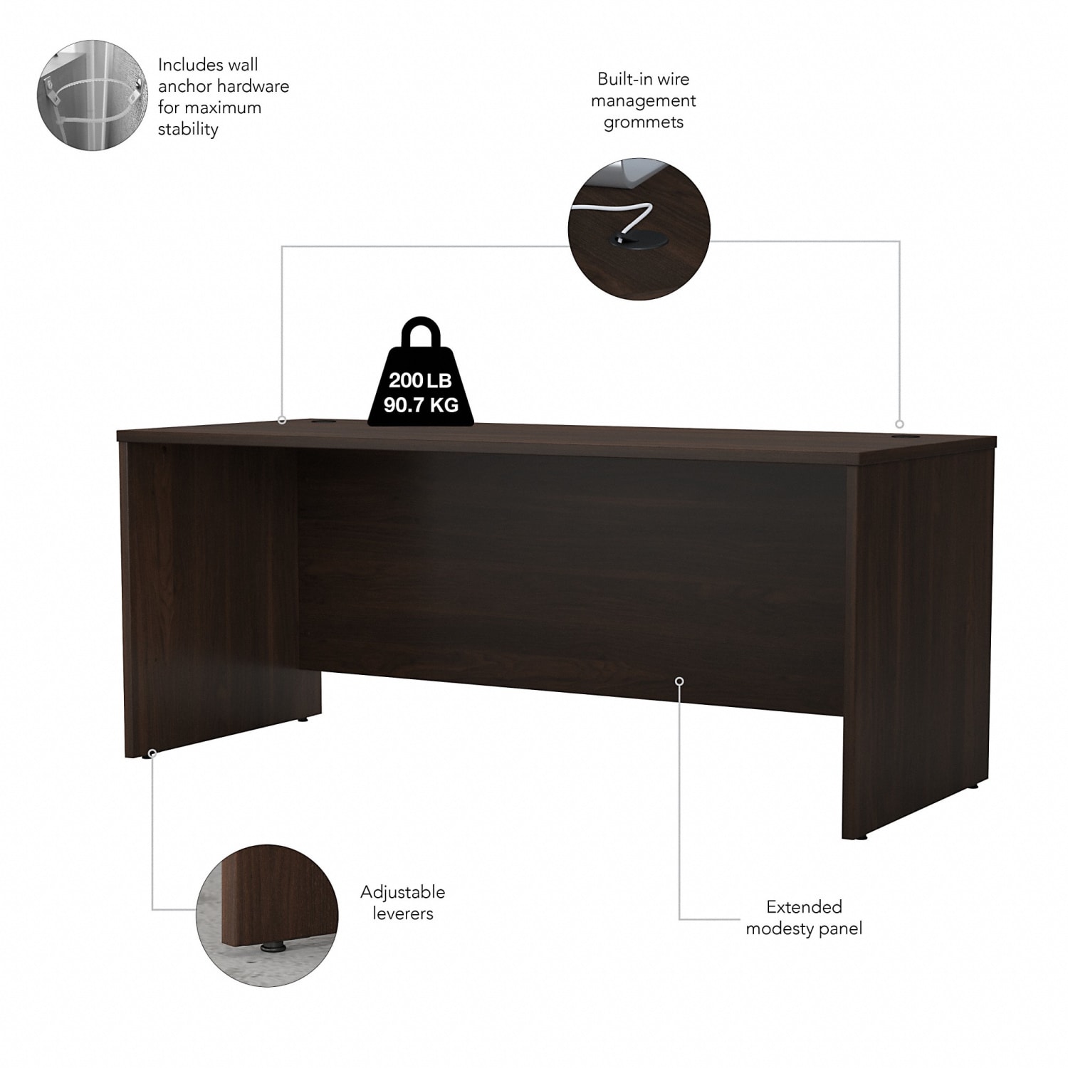 Bush Business Furniture Studio C 72inW Office Computer Desk With Hutch And Mobile File Cabinet, Black Walnut, Standard Delivery - Image 4