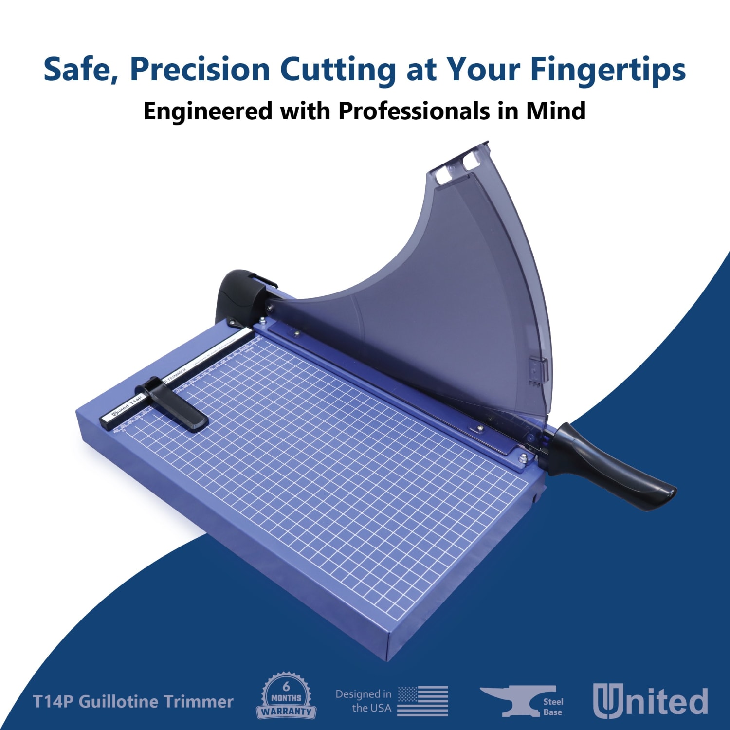 United Professional Guillotine Paper Trimmer, T14P, 14in, Blue - Image 3