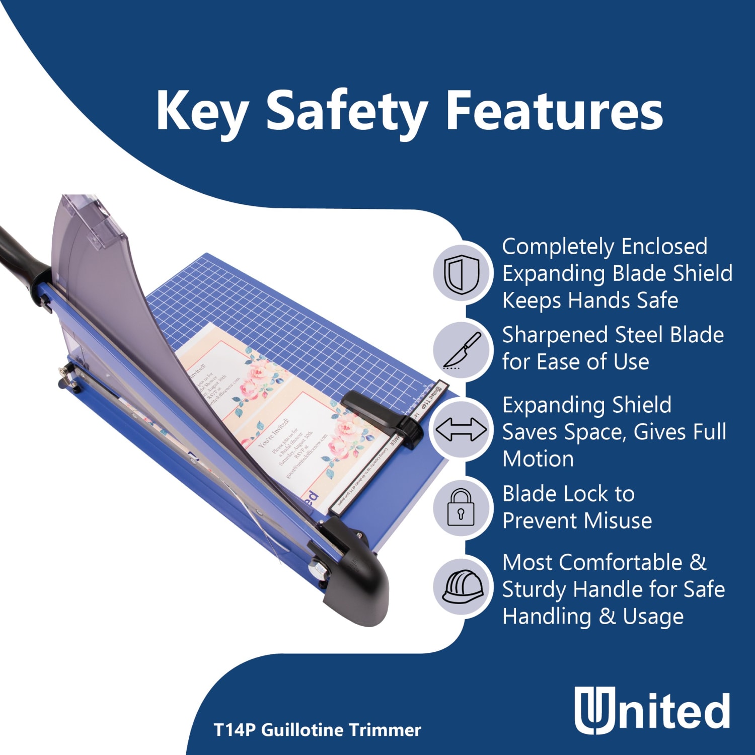 United Professional Guillotine Paper Trimmer, T14P, 14in, Blue - Image 5