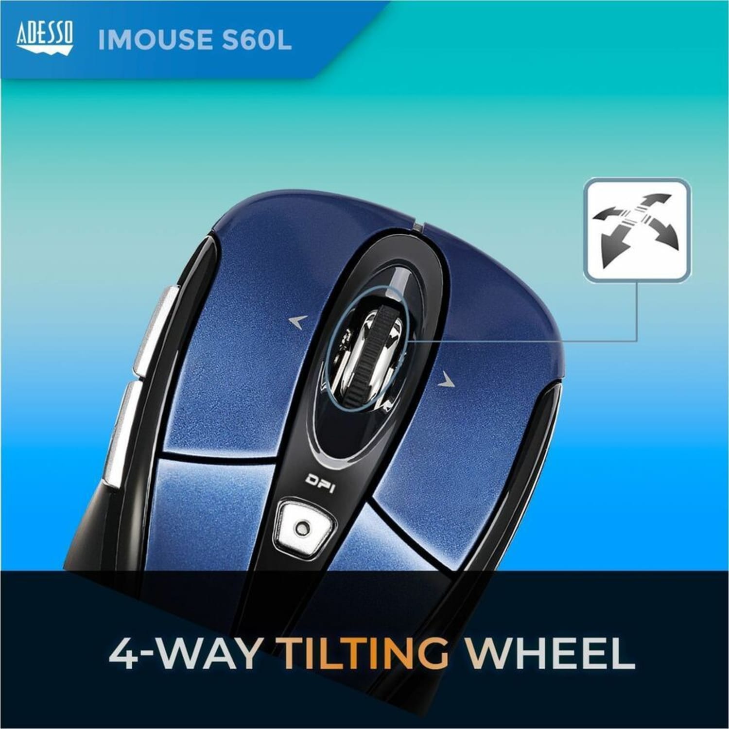 Adesso iMouse S60L Wireless RF Programmable Nano Optical Mouse, Blue - Image 5