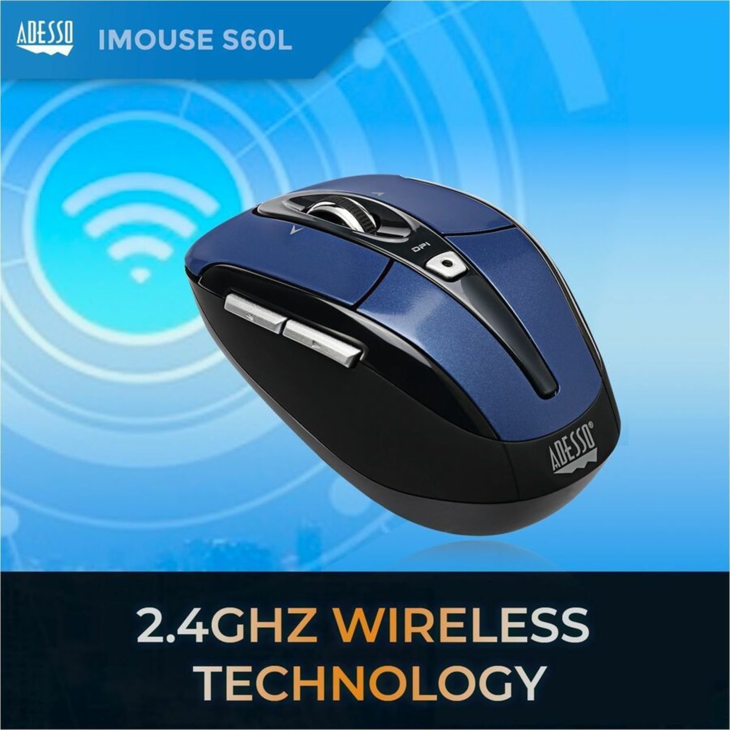 Adesso iMouse S60L Wireless RF Programmable Nano Optical Mouse, Blue - Image 6