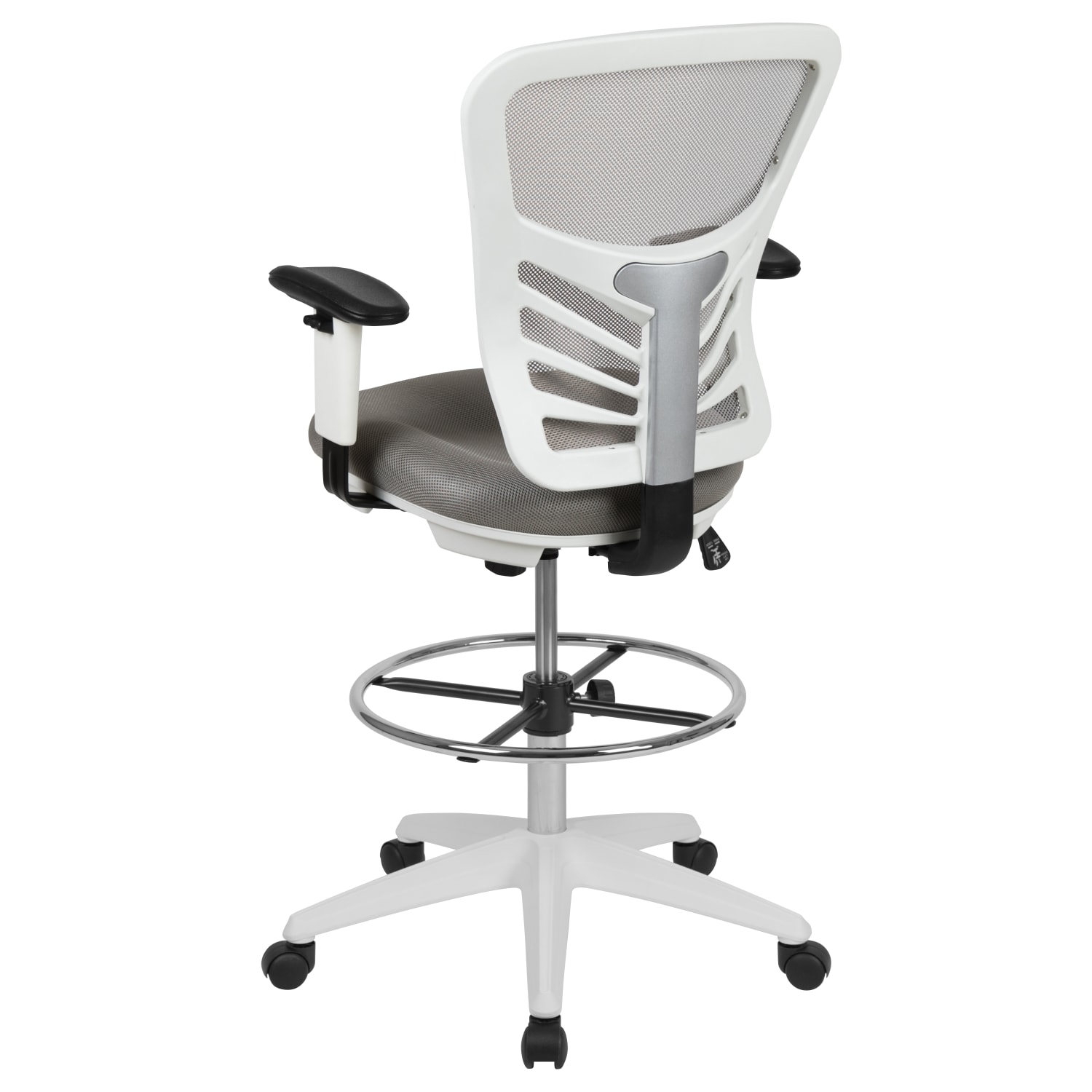 Flash Furniture Mid-Back Mesh Ergonomic Drafting Chair with Adjustable Chrome Foot Ring, Adjustable Arms, Light Gray/White - Image 8