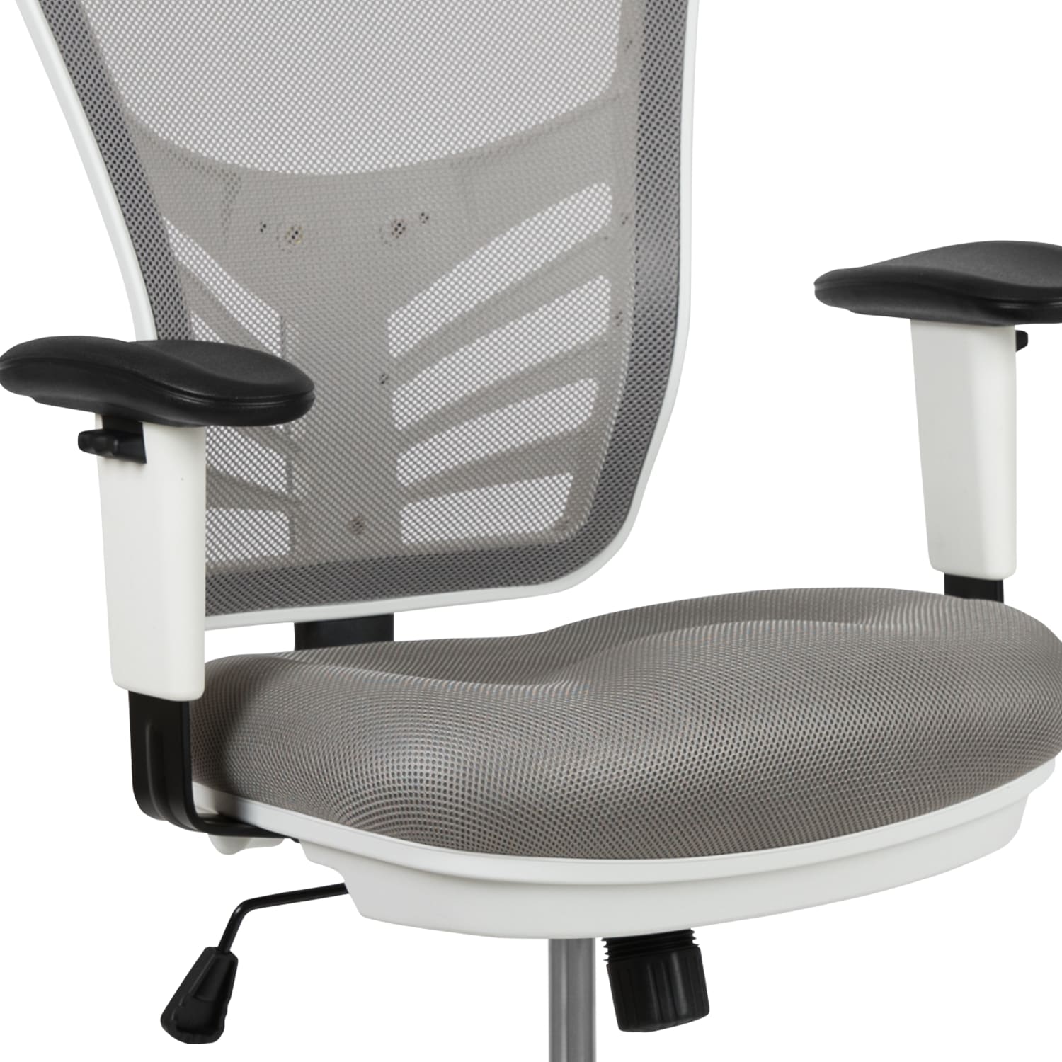 Flash Furniture Mid-Back Mesh Ergonomic Drafting Chair with Adjustable Chrome Foot Ring, Adjustable Arms, Light Gray/White - Image 9
