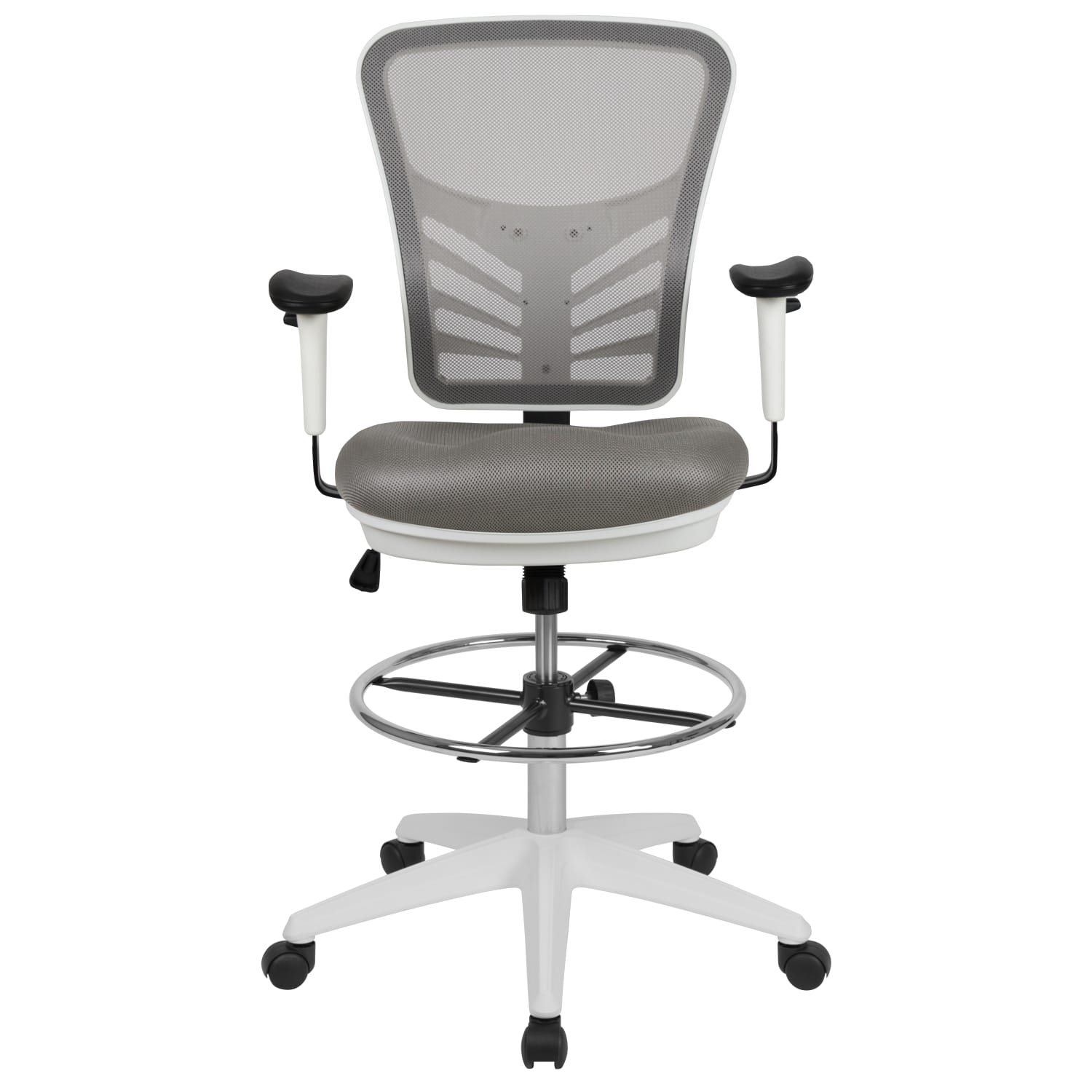 Flash Furniture Mid-Back Mesh Ergonomic Drafting Chair with Adjustable Chrome Foot Ring, Adjustable Arms, Light Gray/White - Image 11