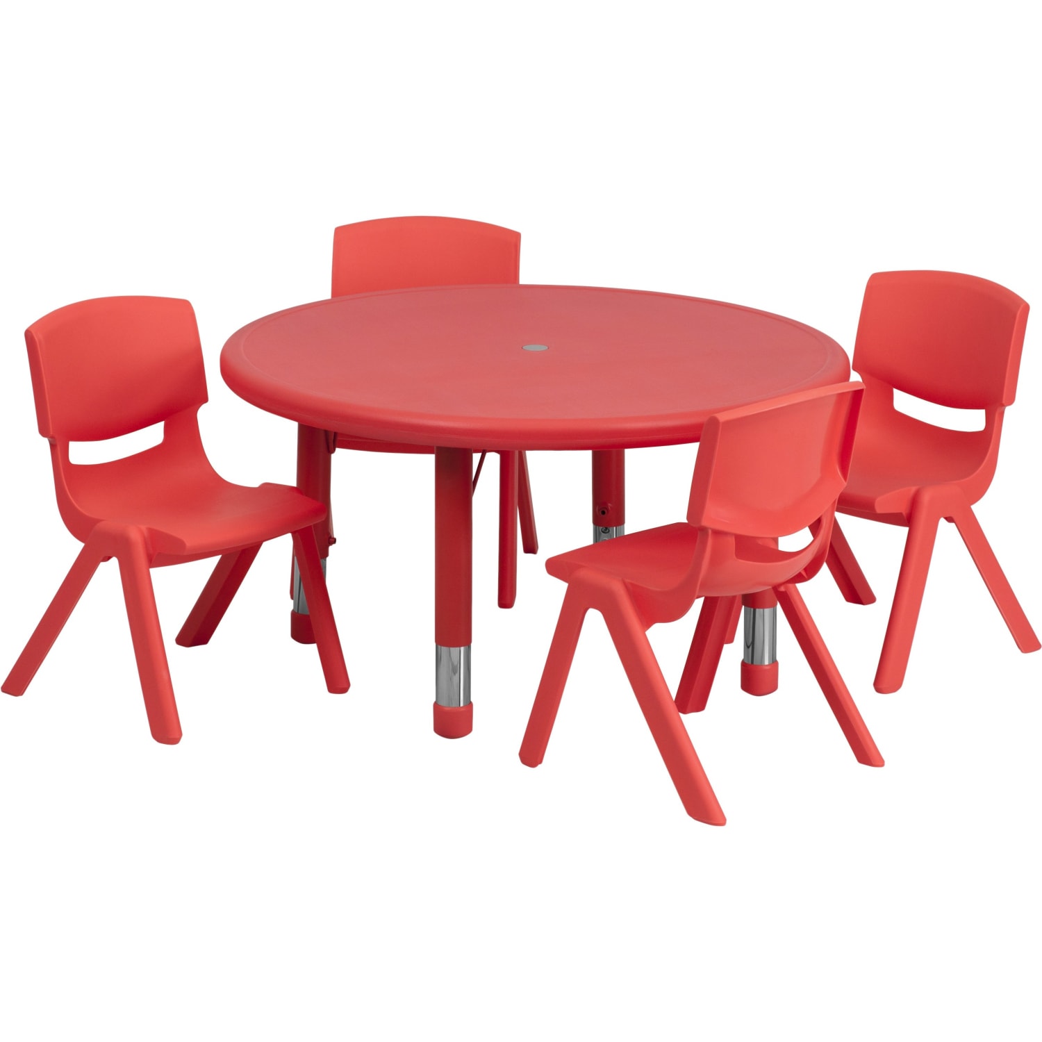 Flash Furniture Round Plastic Height-Adjustable Activity Table Set With 4 Chairs, 23-3/4in x 33in, Red - Image 4