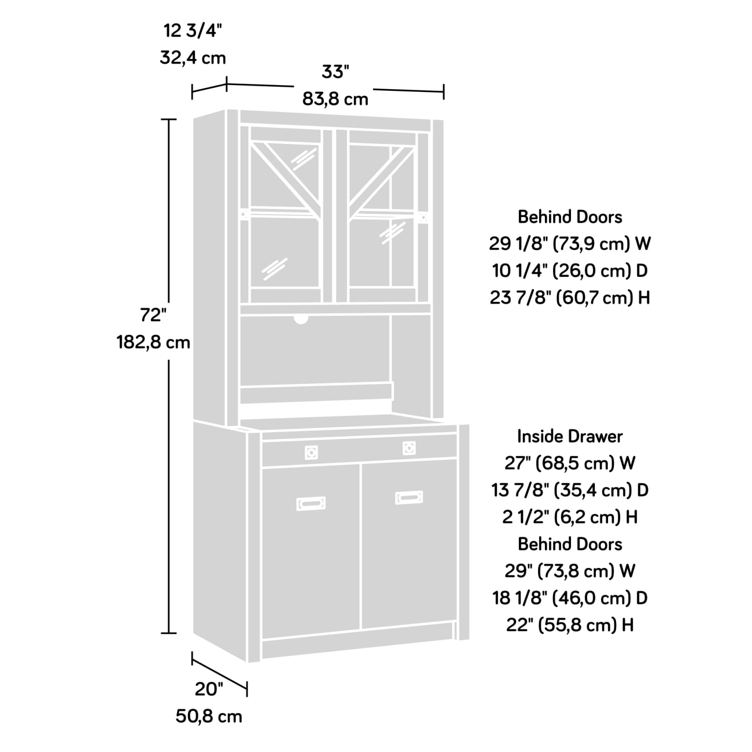 Sauder Dixon City 72inH Contemporary Country Storage Workstation With Glass Door Hutch, Brushed Oak/Pebble White - Image 6