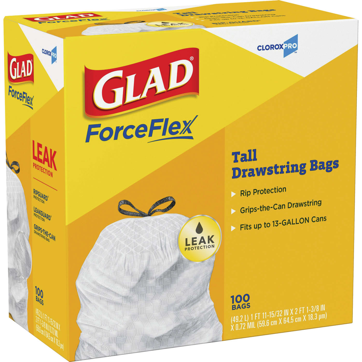 Glad CloroxPro ForceFlex Plastic Tall Kitchen Drawstring Trash Bags, 13 Gallons, 11-15/32in x 25-3/8in, White, 100 Bags Per Box, Carton Of 4 Boxes - Image 4