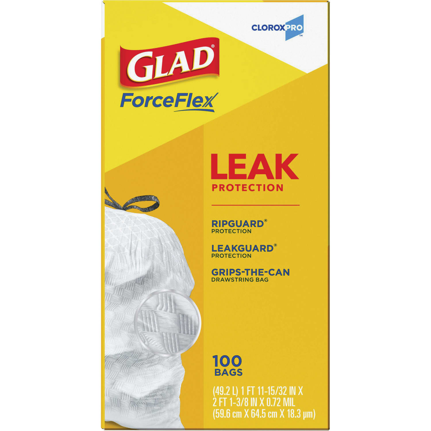 Glad CloroxPro ForceFlex Plastic Tall Kitchen Drawstring Trash Bags, 13 Gallons, 11-15/32in x 25-3/8in, White, 100 Bags Per Box, Carton Of 4 Boxes - Image 6