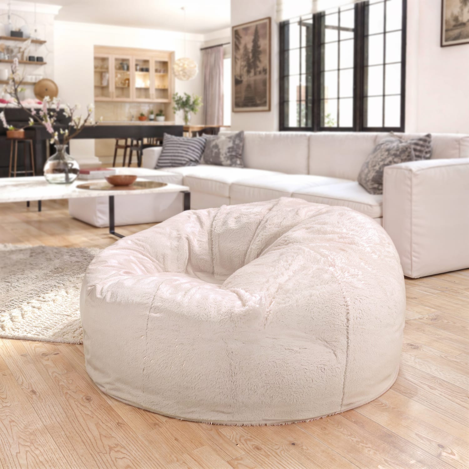 Flash Furniture Oversized Bean Bag Chair For Kids And Adults, White Furry - Image 4