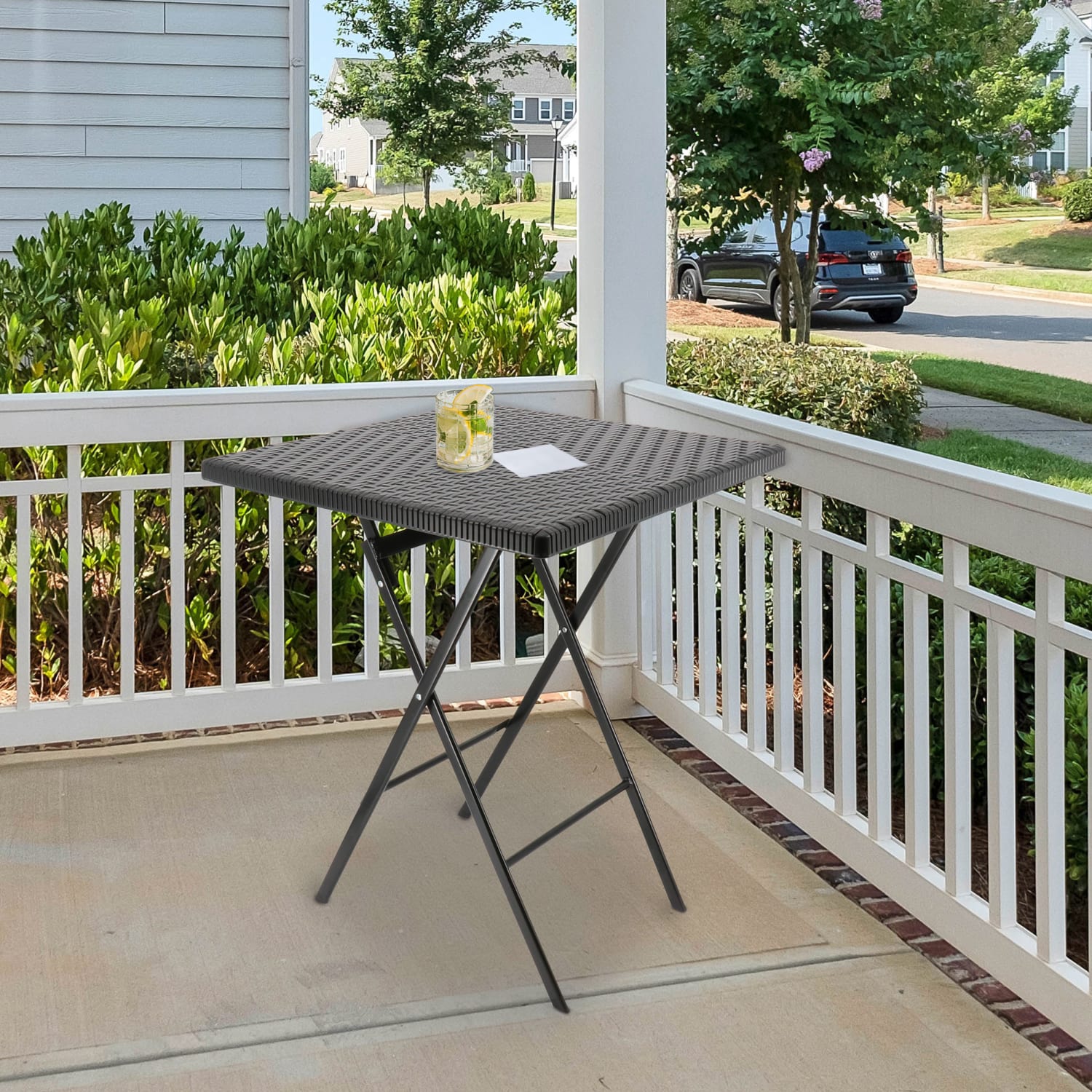 Elama Plastic Rattan Folding Square Outdoor Furniture Table, 29-1/8inH x 23-5/8inW x 23-5/8inD, Black - Image 6