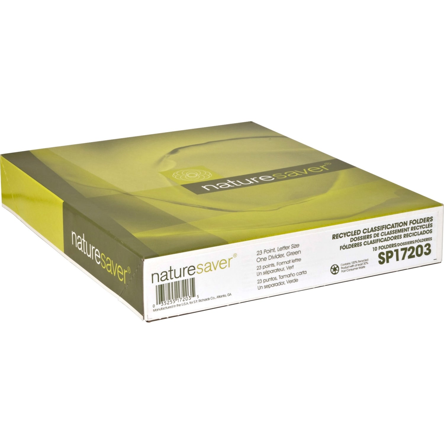 Nature Saver 1-Divider Colored Classification Folders, Letter Size, Green, Box Of 10 - Image 4