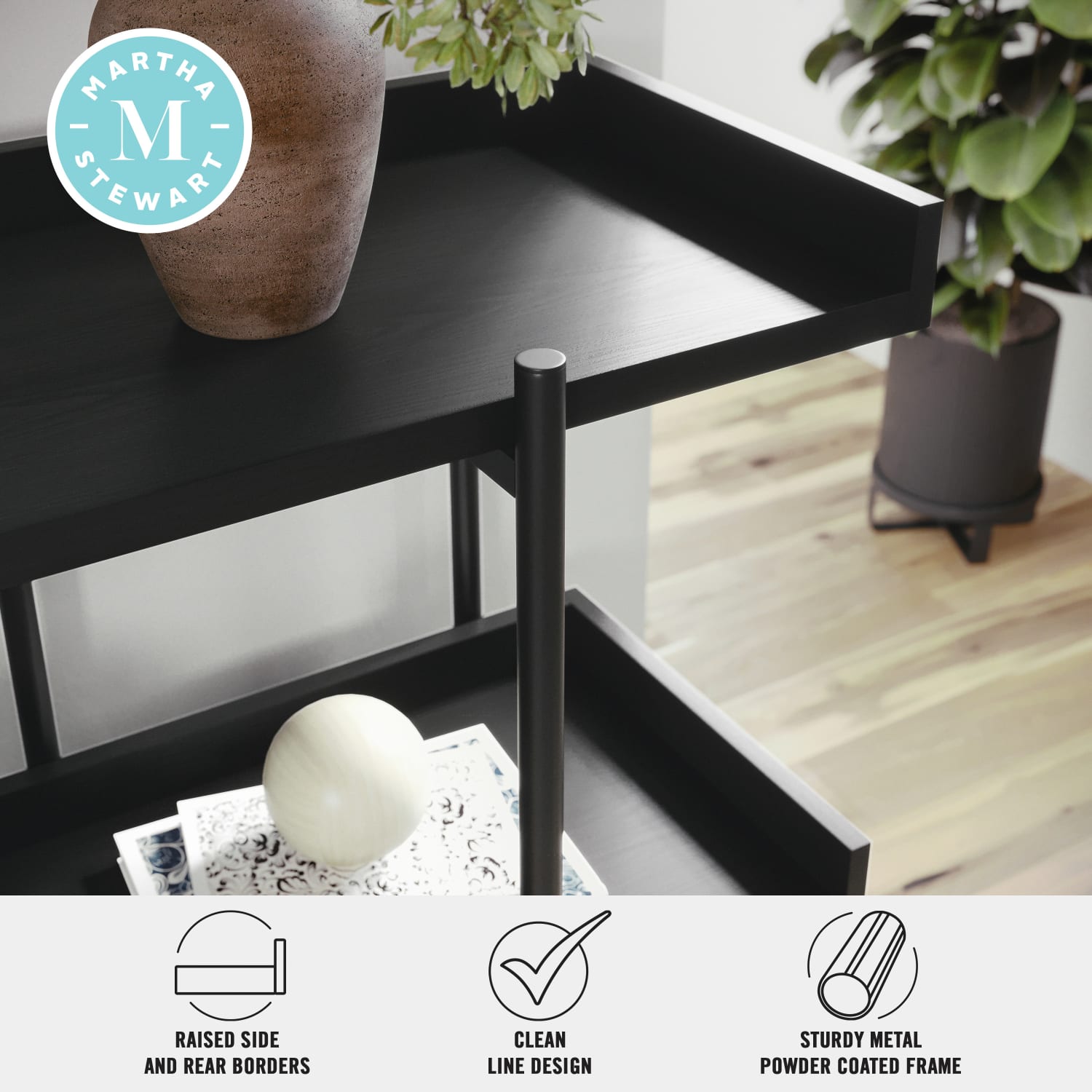 Martha Stewart Emmett 37inH 3-Shelf Storage Display Unit Bookcase With Metal Frame, Black Wood Grain/Oil Rubbed Bronze - Image 5