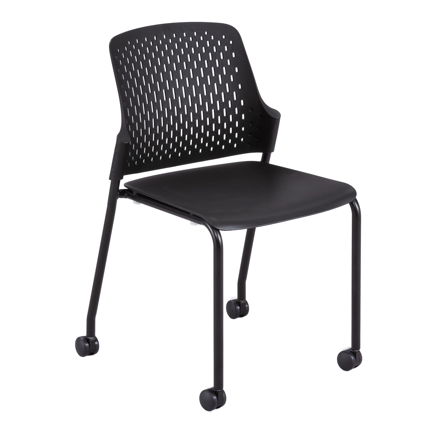 Safco Next Stack Chairs With Casters, Black, Set Of 4 Chairs