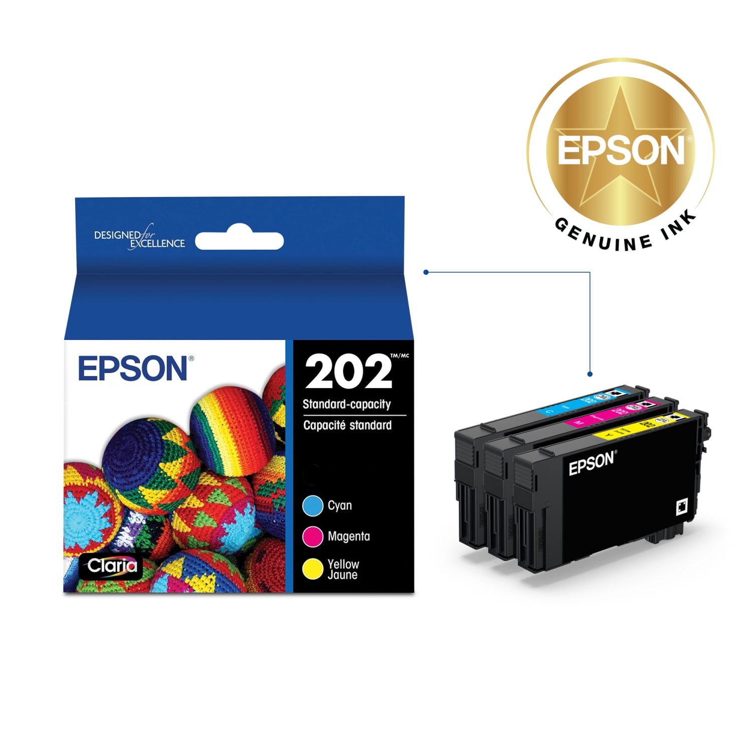 Epson 202 Claria Cyan, Magenta, Yellow Ink Cartridges, Pack Of 3, T202520-S - Image 3