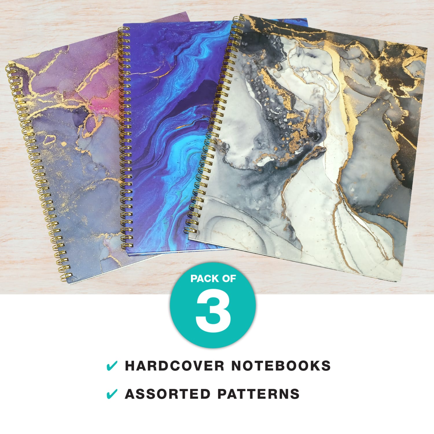 Global Fashion Spiral Notebooks, 8-1/2in x 11in, 1 Subject, College Rule, 120 Sheets, Marble, Pack Of 3 Notebooks - Image 3