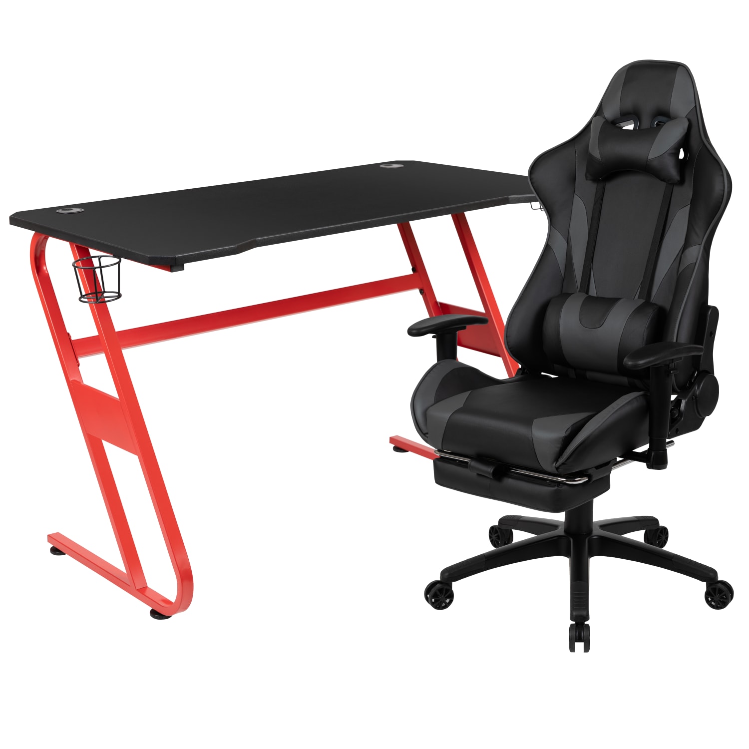 Flash Furniture Gaming Desk And Reclining Chair Set With Cup Holder And Headphone Hook, Gray - Image 3