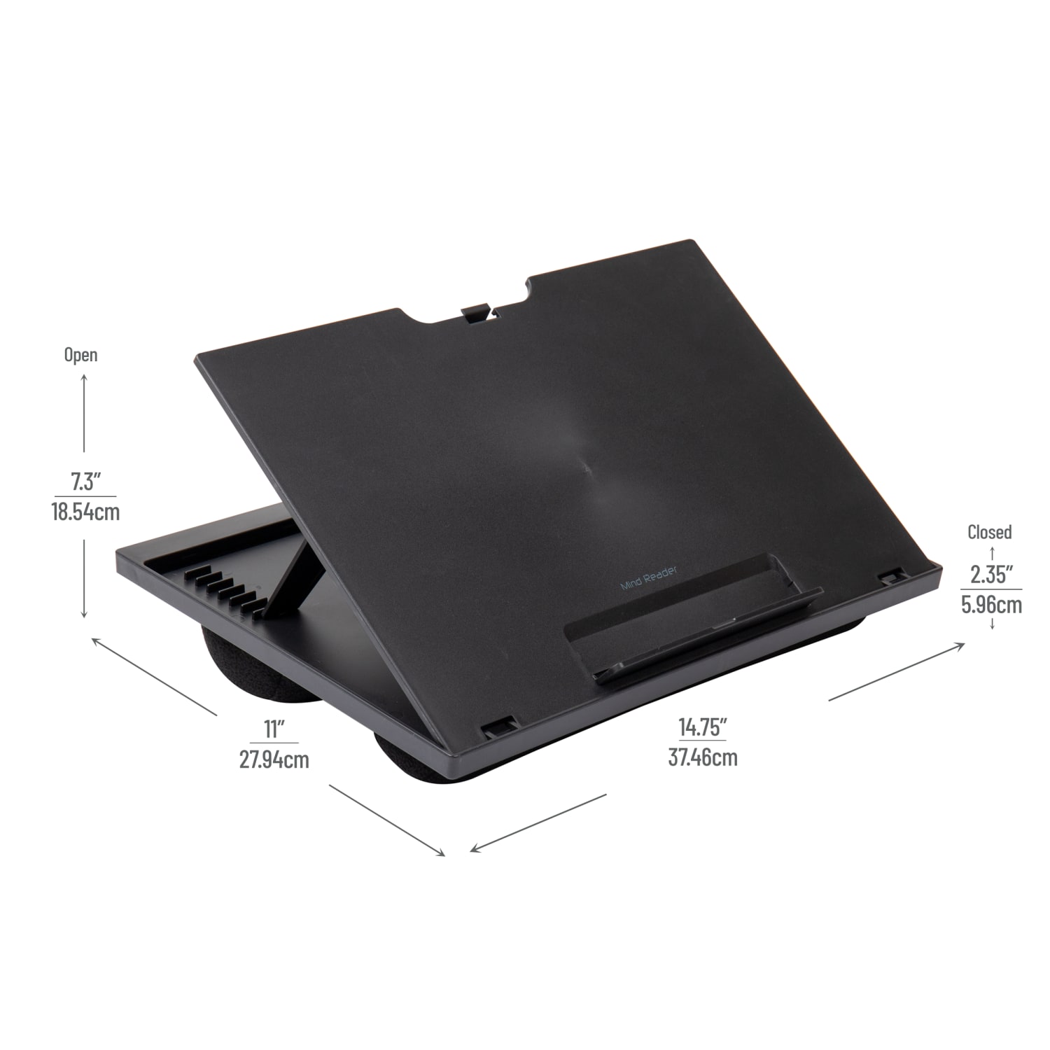 Mind Reader Portable Laptop Desk with Handle and Built-in Cushions, 7-3/1inH x 11inW x 14-3/4inL, Black - Image 4