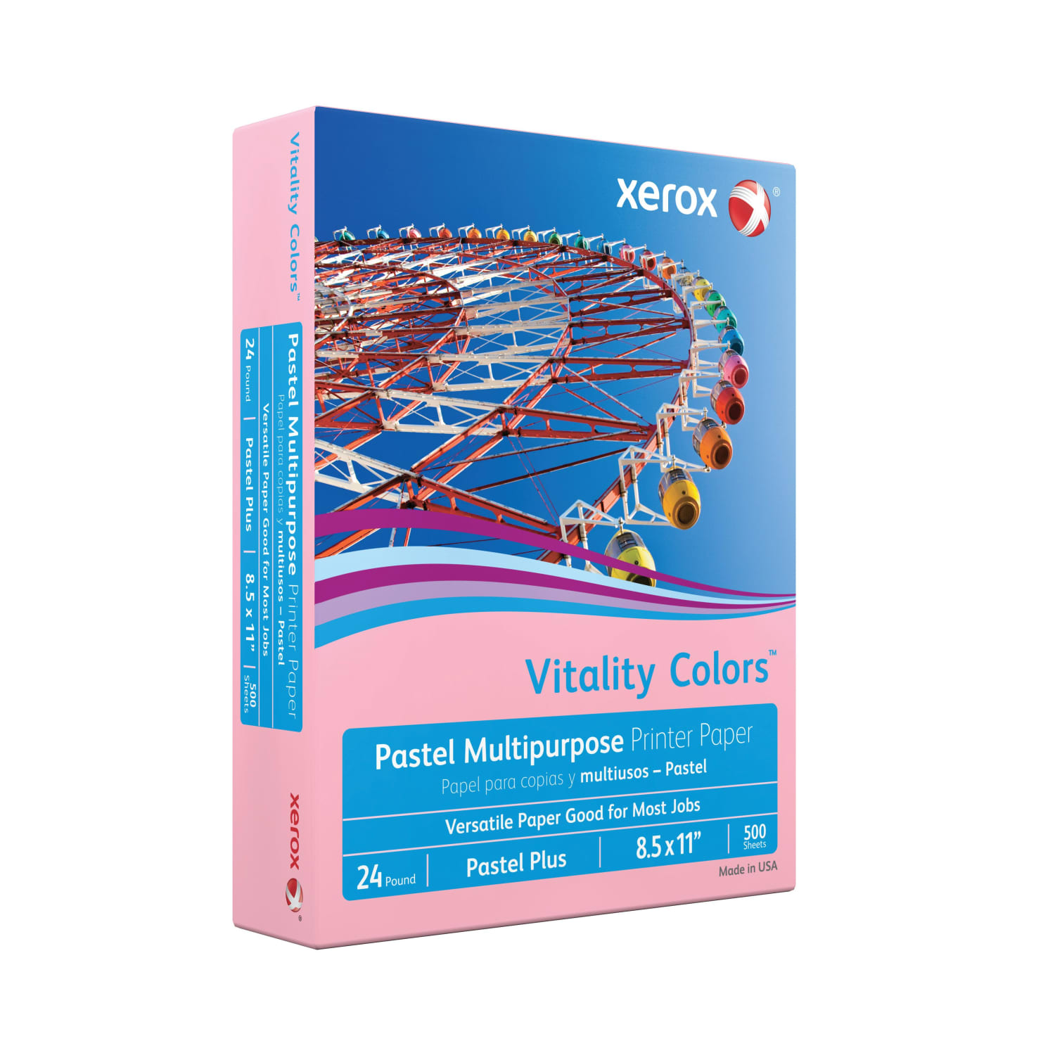Xerox Vitality Colors Pastel Plus Color Multi-Use Printer & Copy Paper, 1 Ream, Pink, Letter (8.5in x 11in), 500 Sheets Per Ream, 24 Lb, 30% Recycled - Image 3
