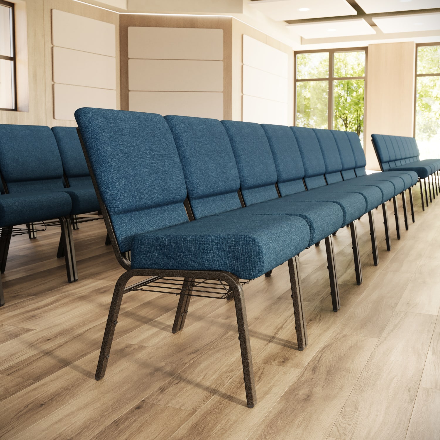 Flash Furniture HERCULES Series Church Chair With Book Rack, Blue/Gold Vein - Image 3