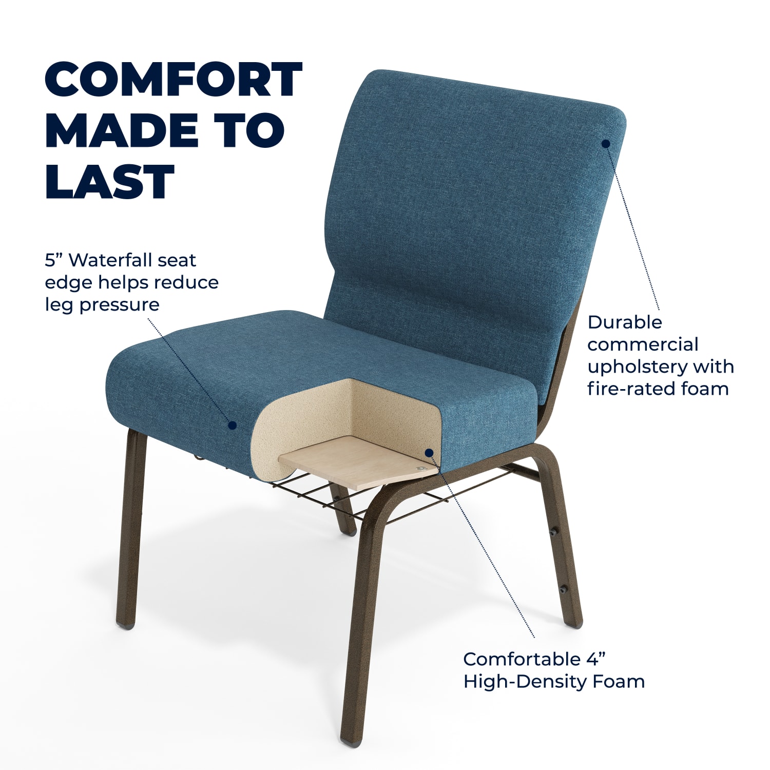Flash Furniture HERCULES Series Church Chair With Book Rack, Blue/Gold Vein - Image 5