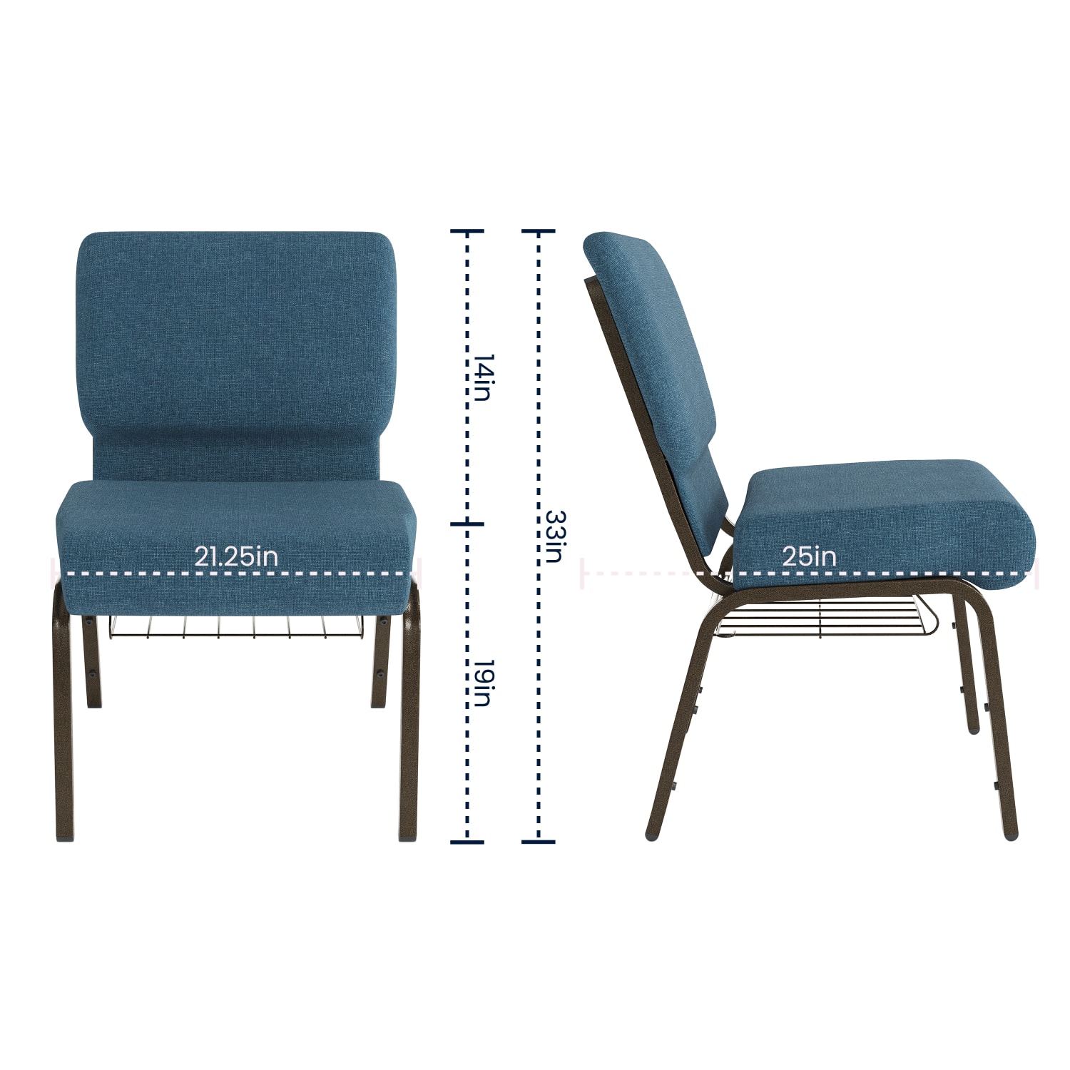 Flash Furniture HERCULES Series Church Chair With Book Rack, Blue/Gold Vein - Image 8