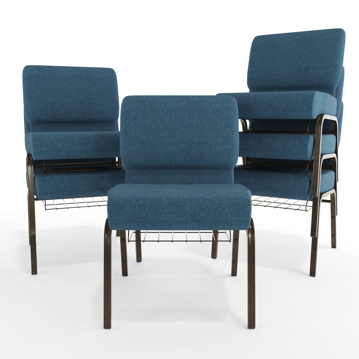 Flash Furniture HERCULES Series Church Chair With Book Rack, Blue/Gold Vein - Image 12
