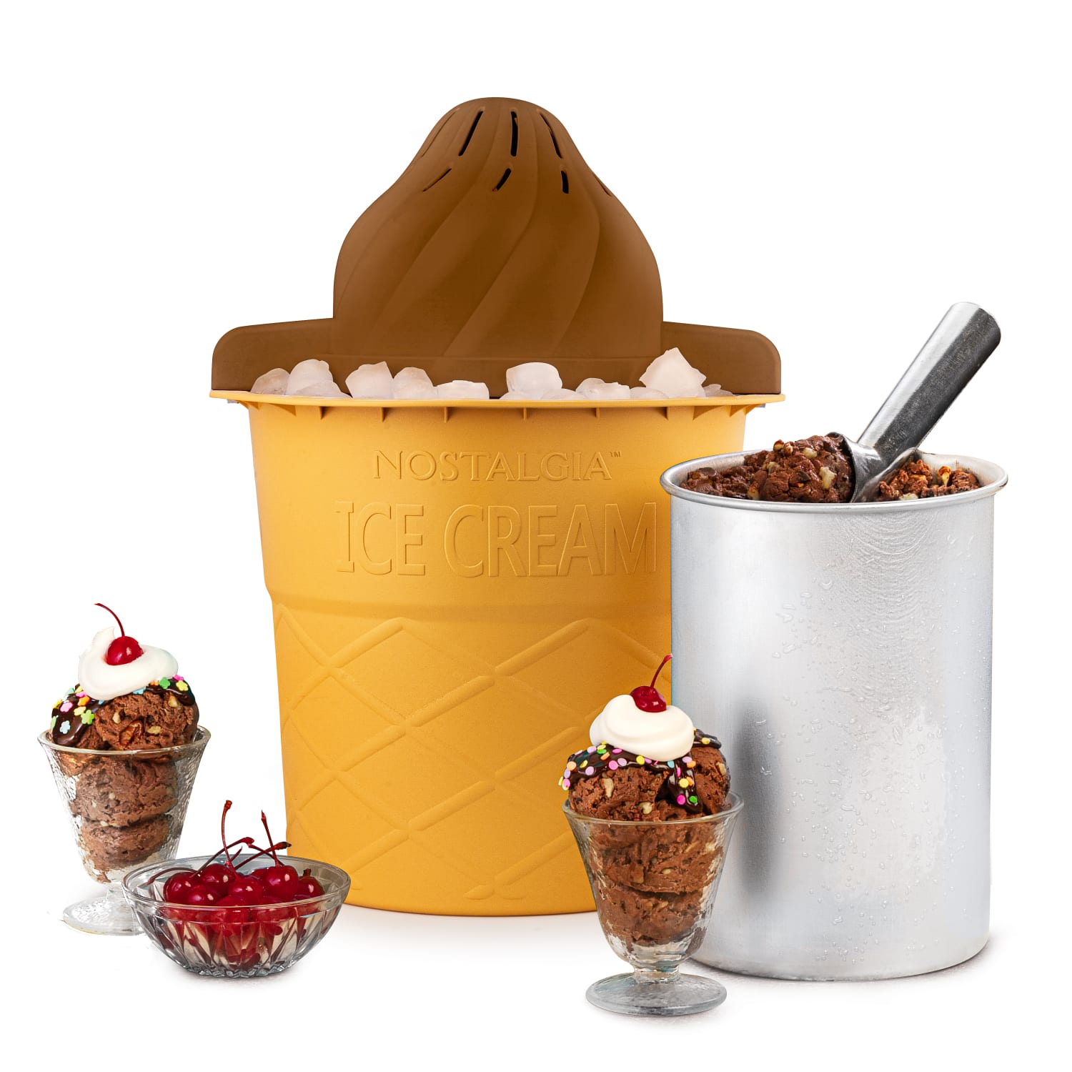 Nostalgia 4-Quart Swirl Cone Ice Cream Maker, Chocolate Brown - Image 3