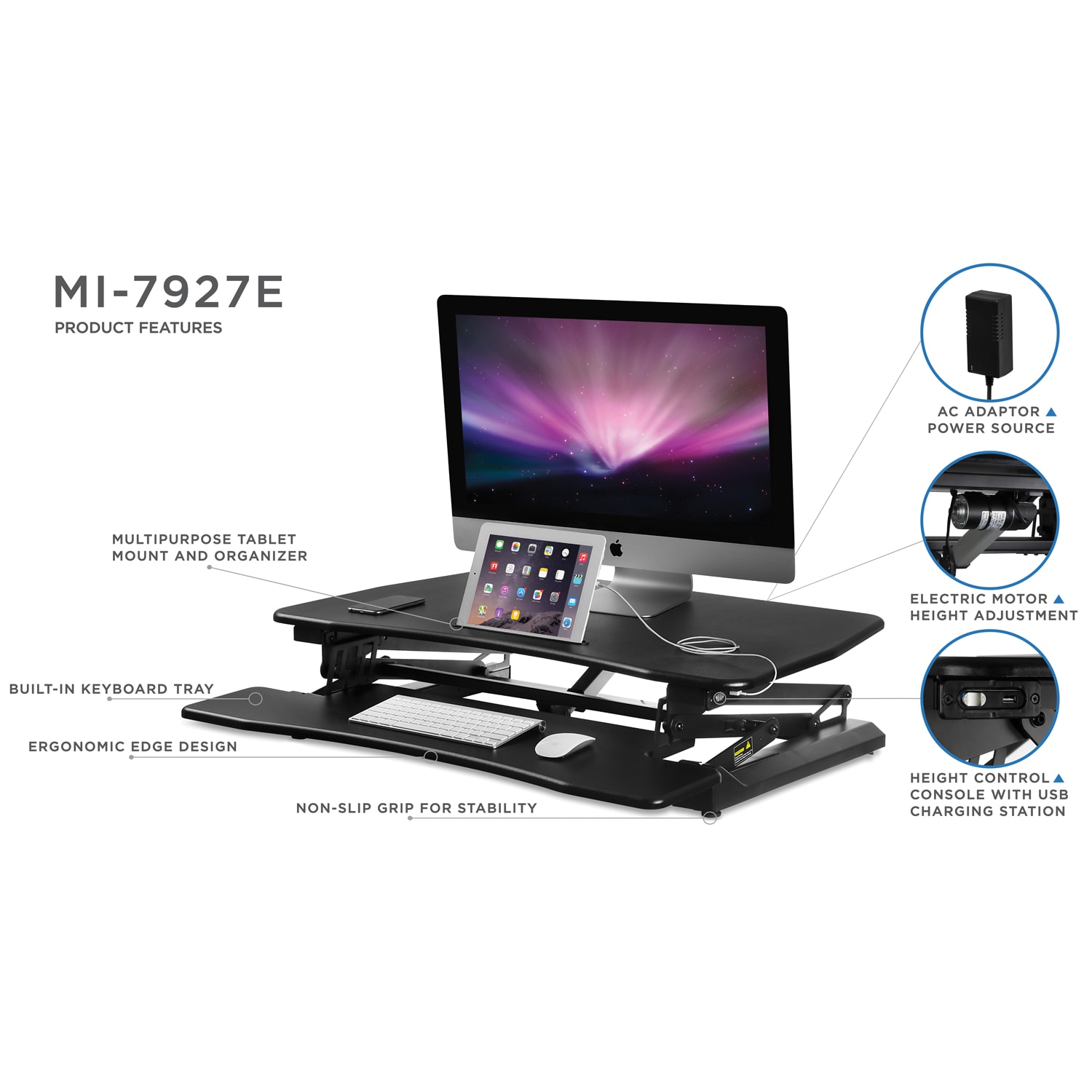 Mount-It! MI-7927E Electric 41inW Standing Desk Converter With USB Port, Black - Image 5
