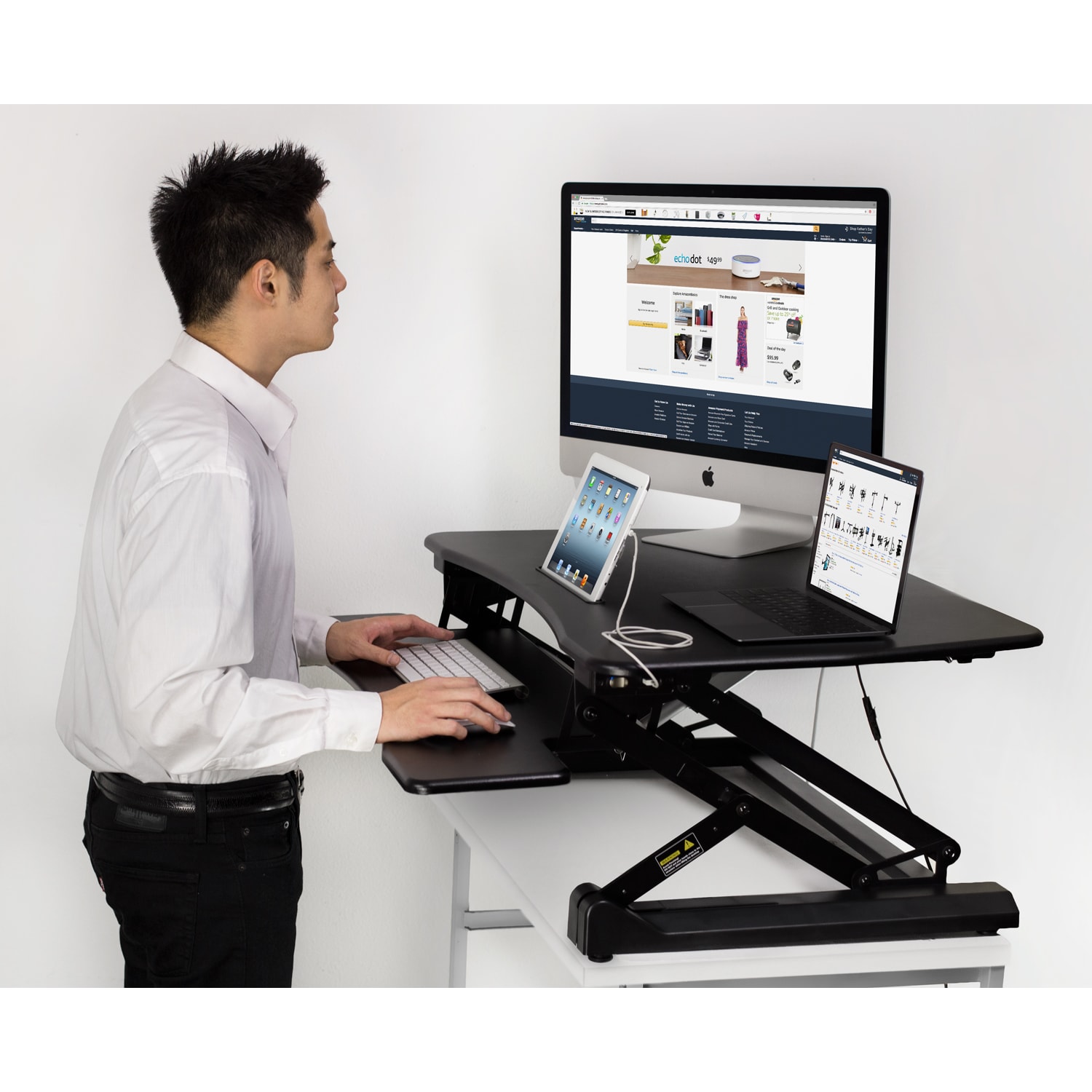 Mount-It! MI-7927E Electric 41inW Standing Desk Converter With USB Port, Black - Image 6