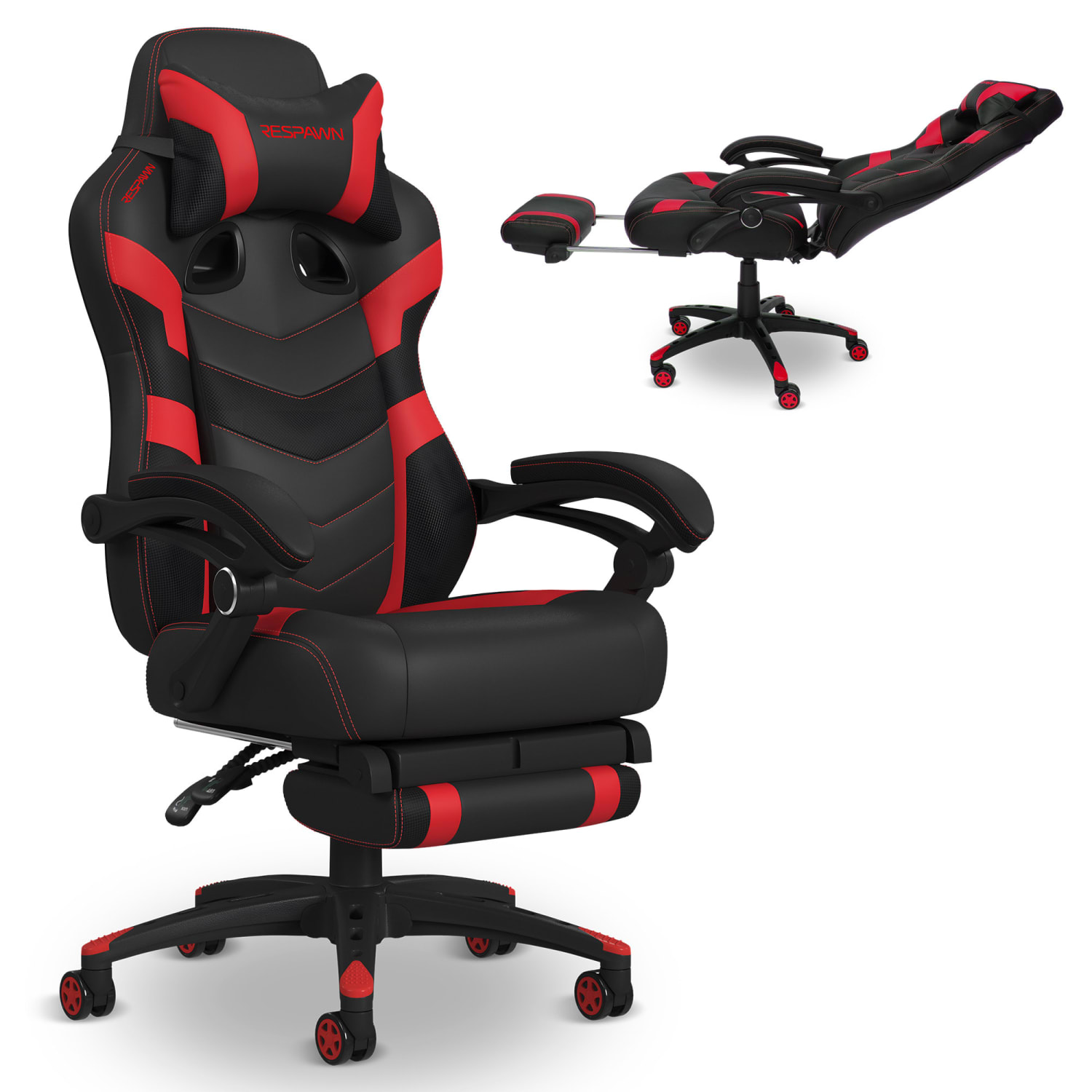 RESPAWN 110 Pro Gaming Chair, With Footrest & Headrest Pillow, Red, RSP110V2RED