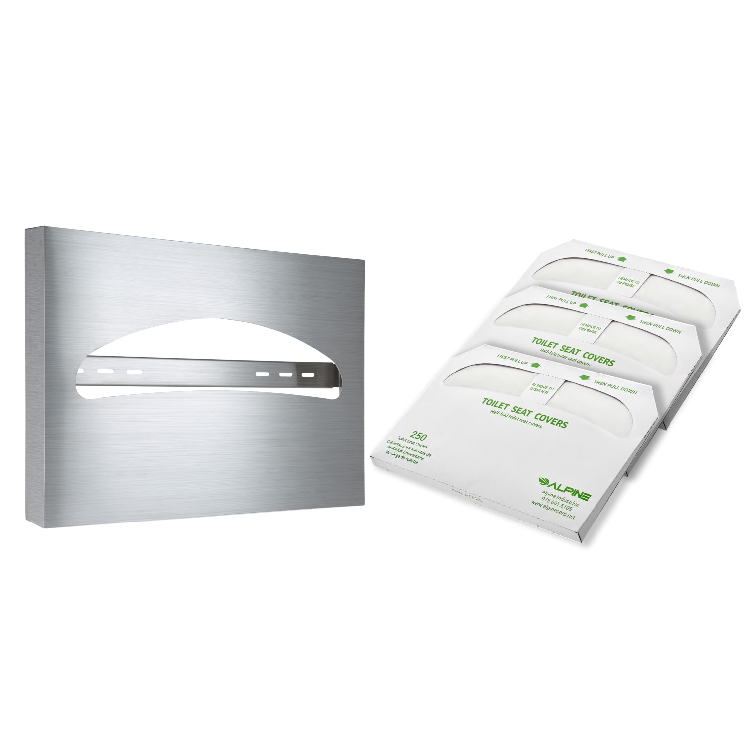 Alpine Industries Stainless Steel Brushed Half-Fold Toilet Seat Cover Dispenser With Toilet Seat Covers - Image 6